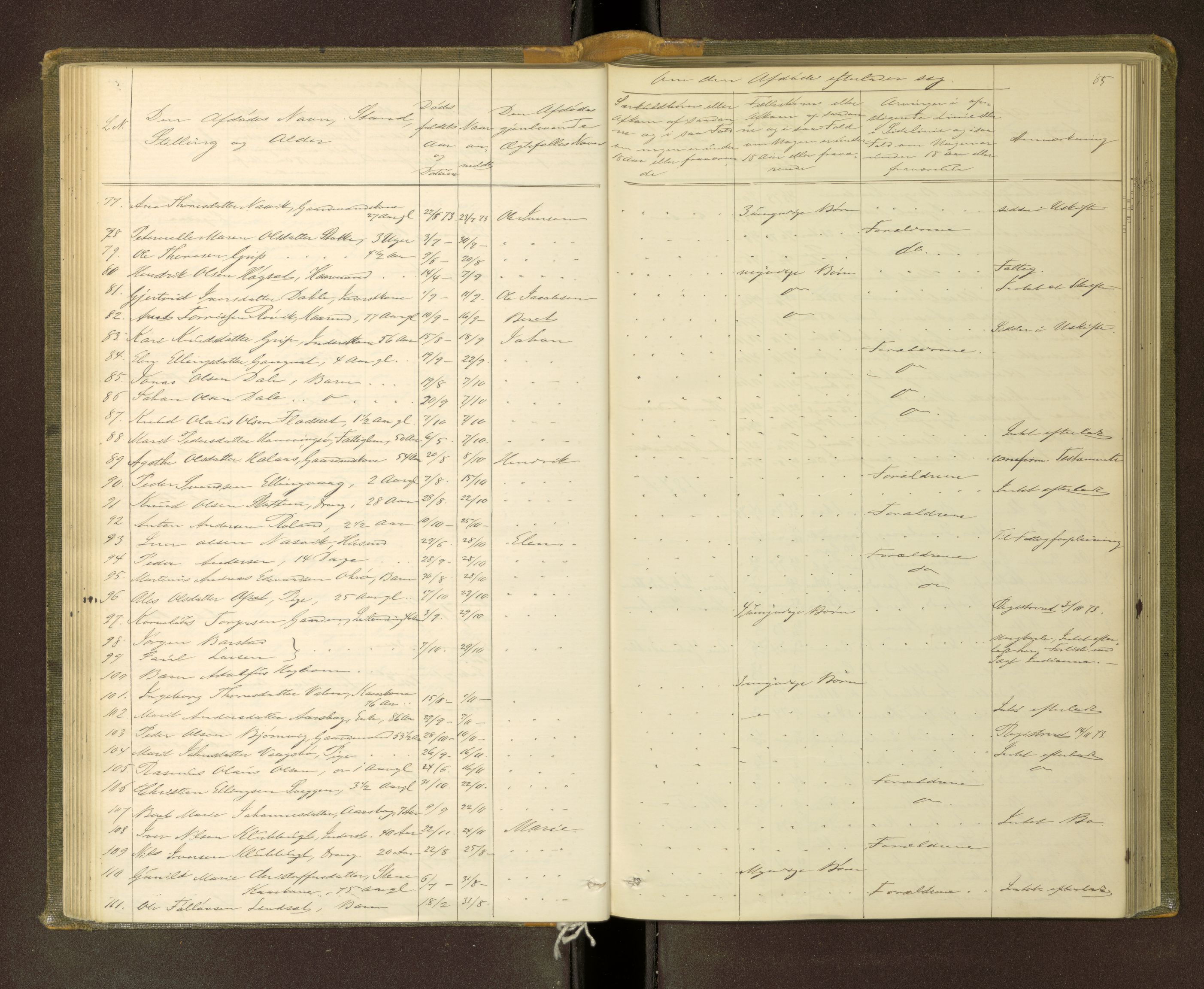 Nordmøre sorenskriveri, SAT/A-4132/1/3/3L/L0002: Dødsfallsprotokoll, 1873-1883, s. 85