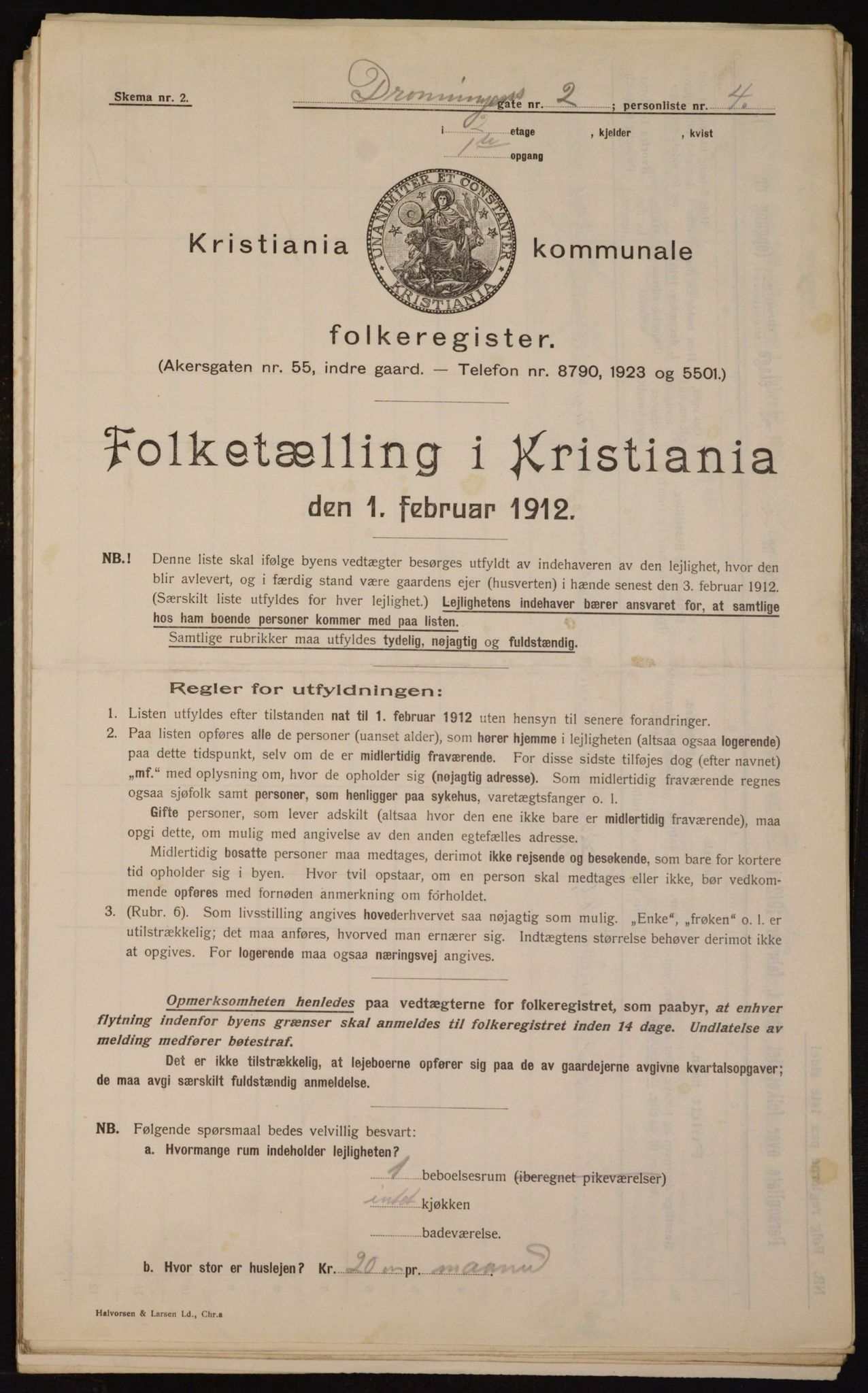 OBA, Kommunal folketelling 1.2.1912 for Kristiania, 1912, s. 17109