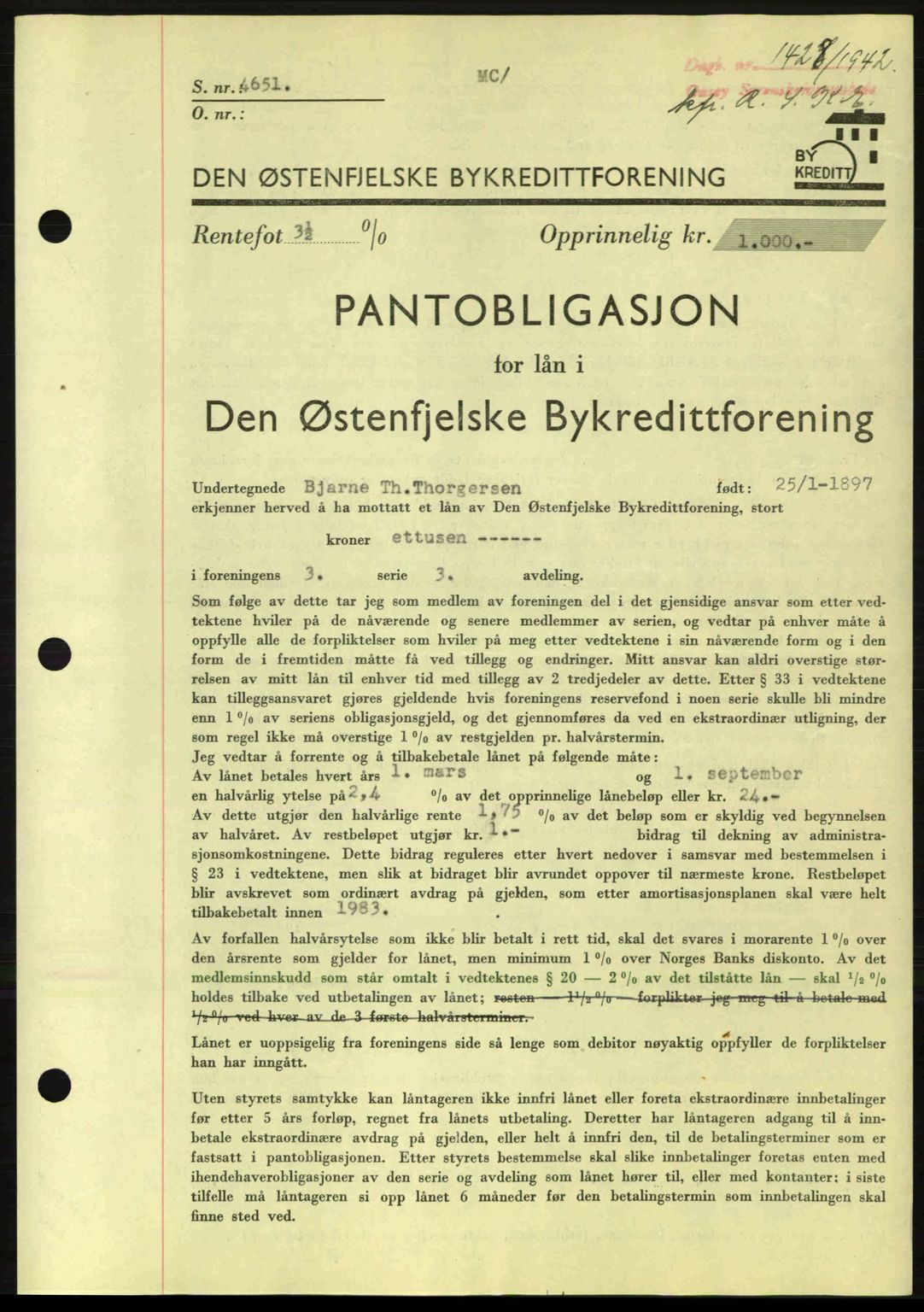 Onsøy sorenskriveri, SAO/A-10474/G/Ga/Gac/L0003: Pantebok nr. B3, 1940-1944, Dagboknr: 1428/1942