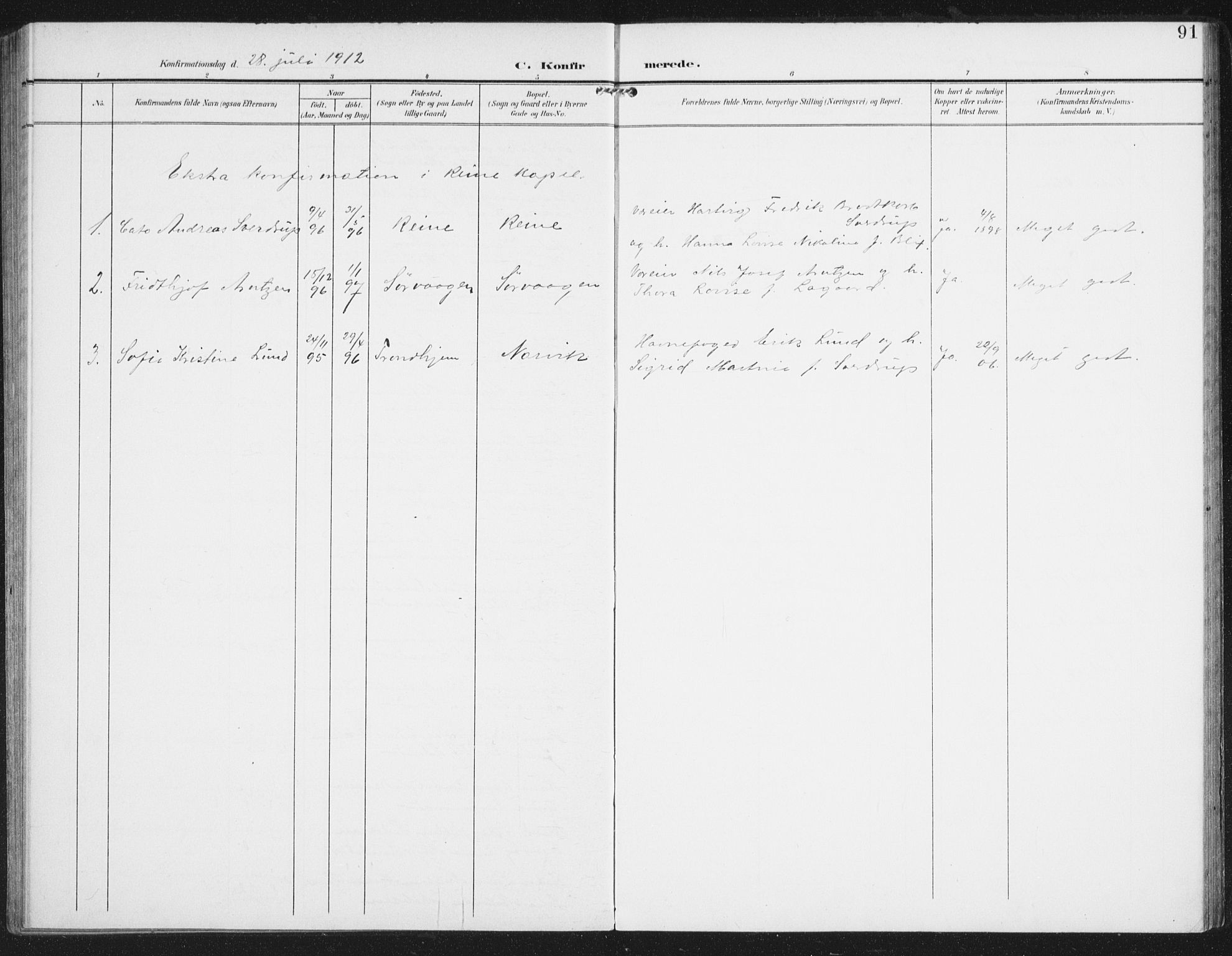 Ministerialprotokoller, klokkerbøker og fødselsregistre - Nordland, AV/SAT-A-1459/886/L1221: Ministerialbok nr. 886A03, 1903-1913, s. 91