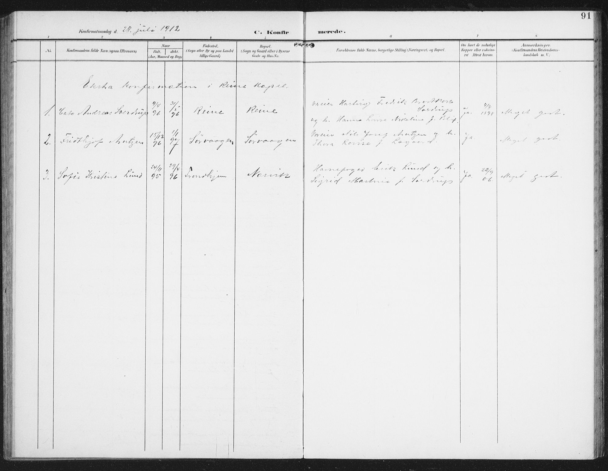 Ministerialprotokoller, klokkerbøker og fødselsregistre - Nordland, SAT/A-1459/886/L1221: Ministerialbok nr. 886A03, 1903-1913, s. 91