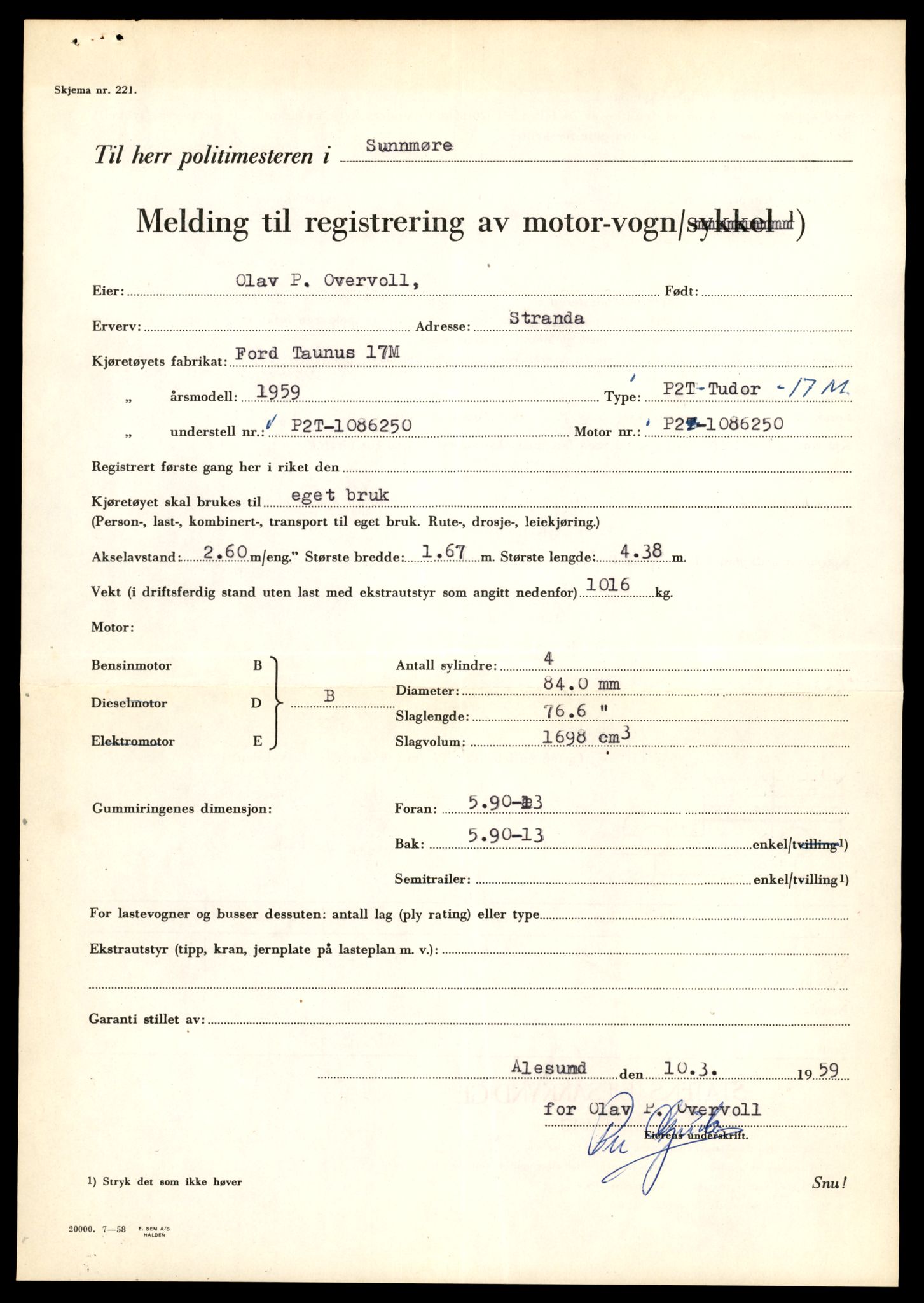 Møre og Romsdal vegkontor - Ålesund trafikkstasjon, AV/SAT-A-4099/F/Fe/L0019: Registreringskort for kjøretøy T 10228 - T 10350, 1927-1998, s. 3131