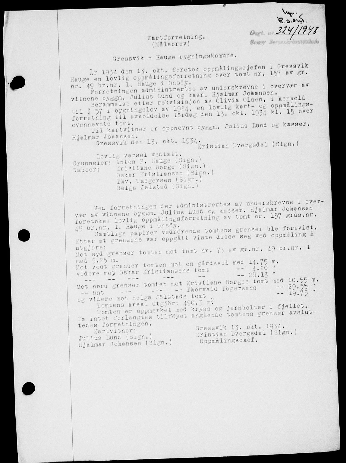 Onsøy sorenskriveri, SAO/A-10474/G/Ga/Gab/L0022: Pantebok nr. II A-22, 1947-1948, Dagboknr: 324/1948