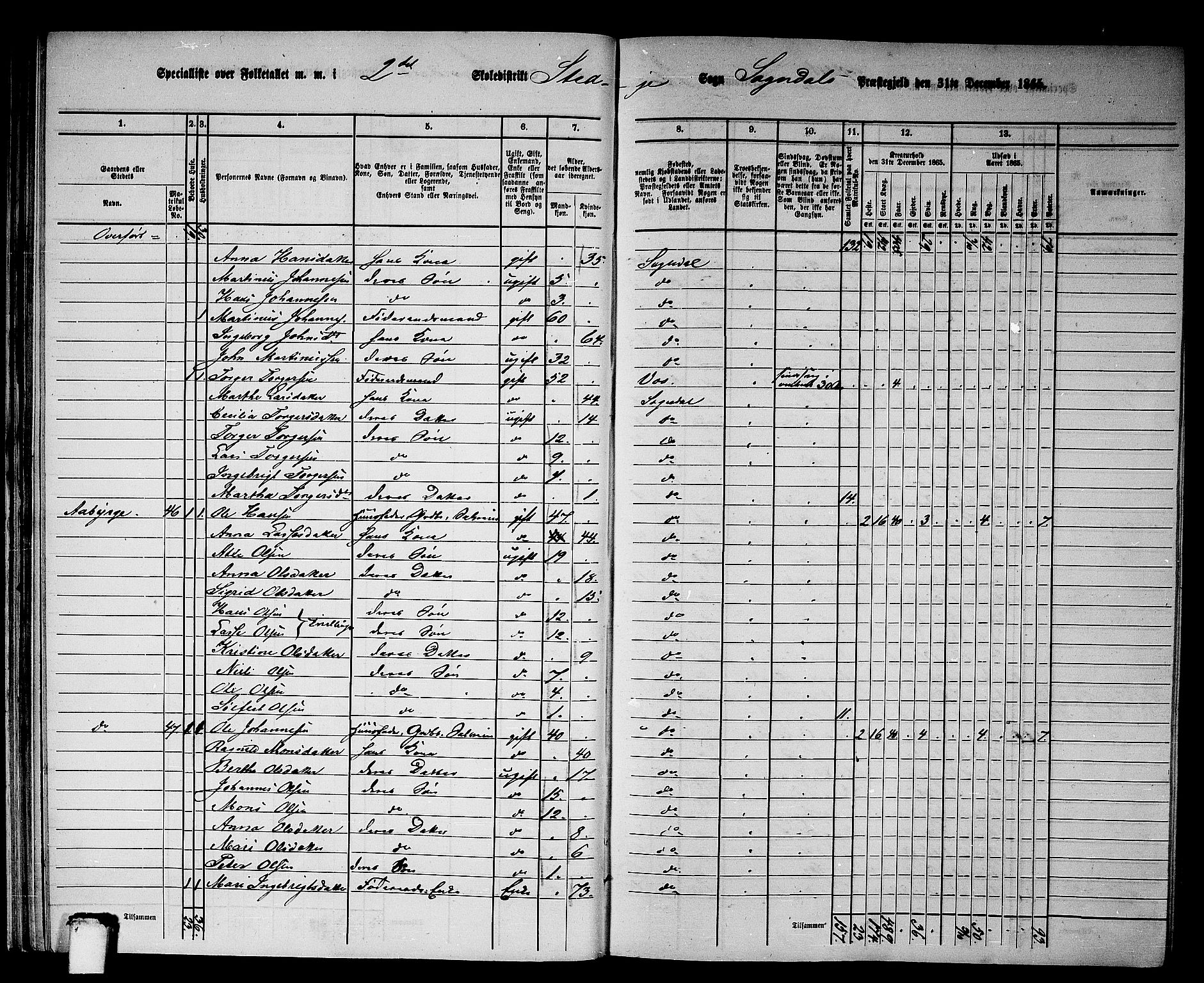RA, Folketelling 1865 for 1420P Sogndal prestegjeld, 1865, s. 35