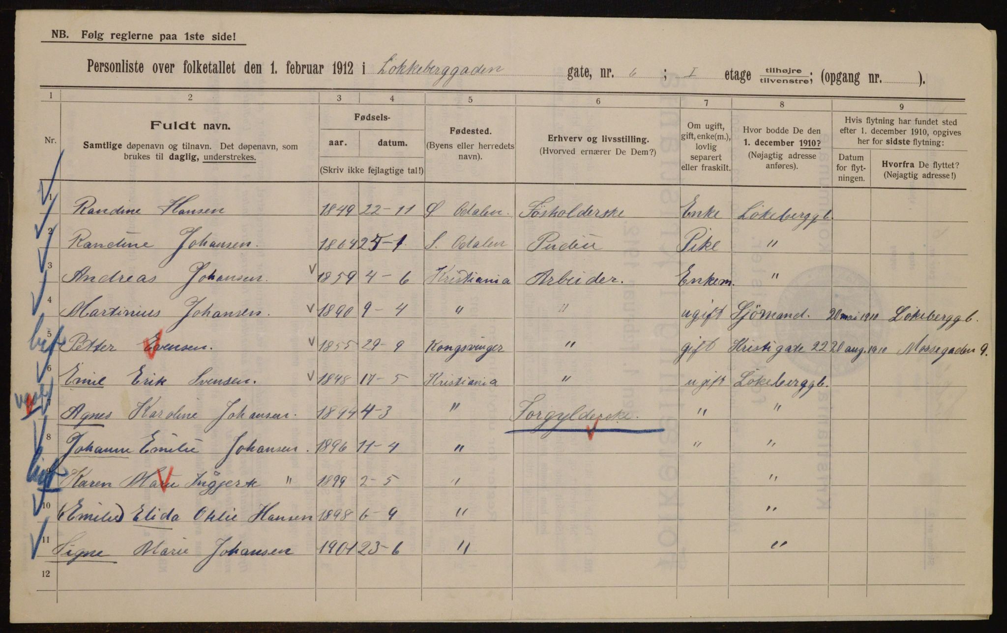 OBA, Kommunal folketelling 1.2.1912 for Kristiania, 1912, s. 58961