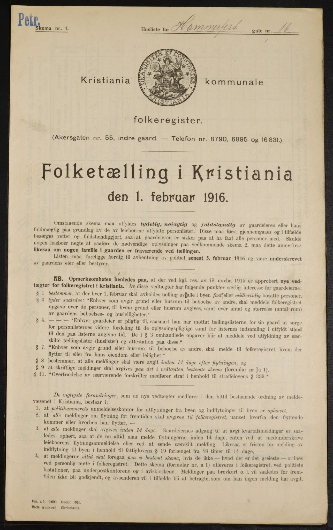 OBA, Kommunal folketelling 1.2.1916 for Kristiania, 1916, s. 34913