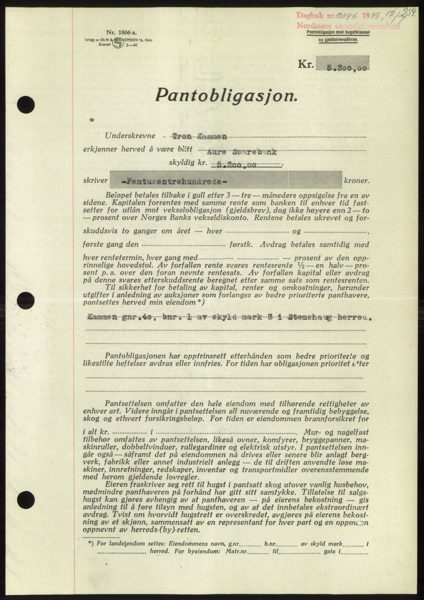 Nordmøre sorenskriveri, SAT/A-4132/1/2/2Ca: Pantebok nr. B99, 1948-1948, Dagboknr: 2046/1948