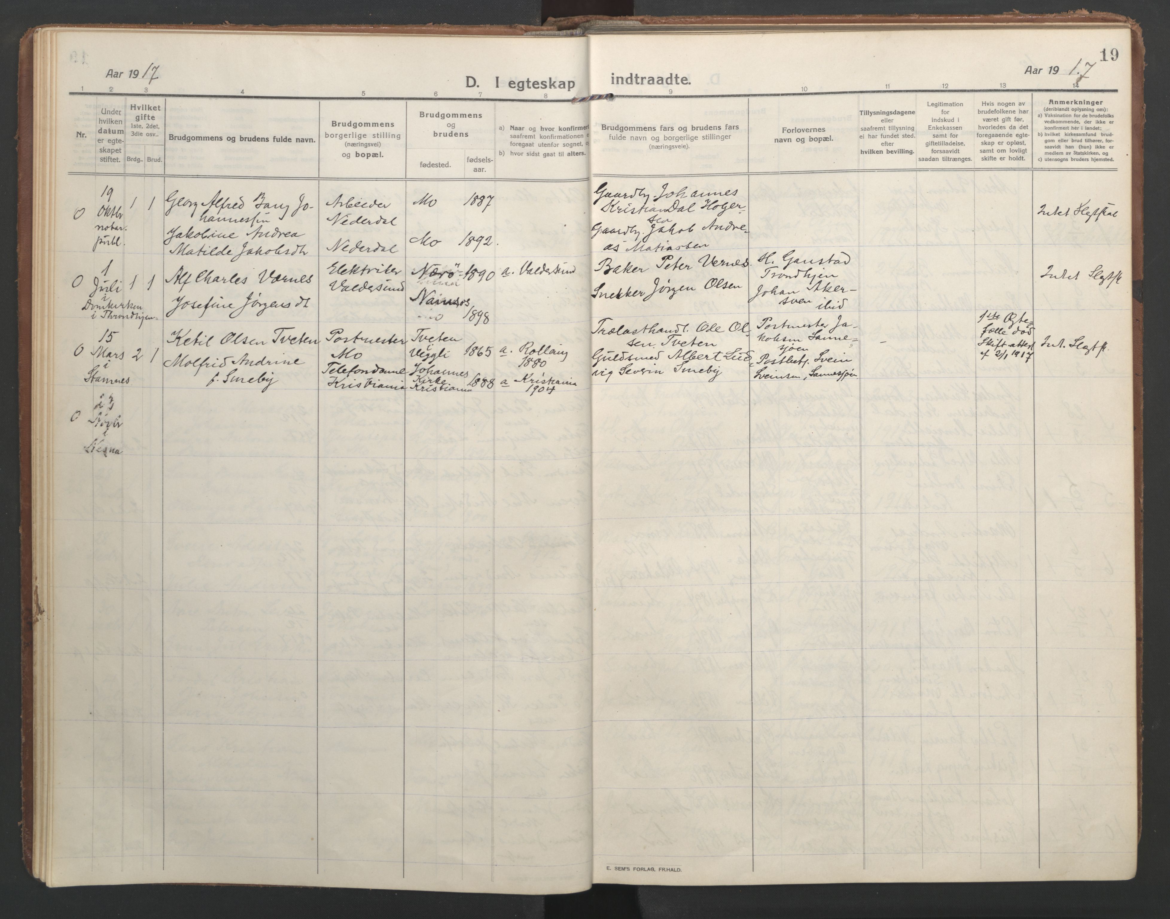 Ministerialprotokoller, klokkerbøker og fødselsregistre - Nordland, AV/SAT-A-1459/827/L0405: Ministerialbok nr. 827A17, 1912-1925, s. 19