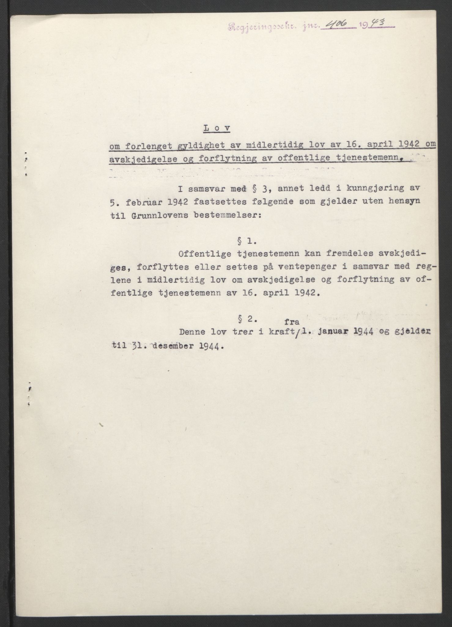 NS-administrasjonen 1940-1945 (Statsrådsekretariatet, de kommisariske statsråder mm), RA/S-4279/D/Db/L0099: Lover, 1943, s. 764