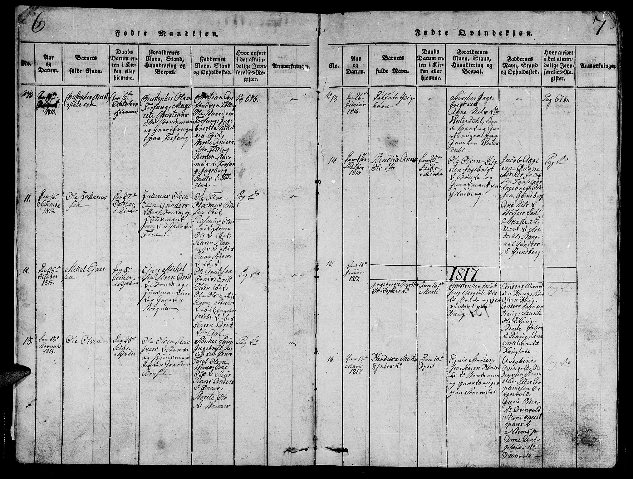 Ministerialprotokoller, klokkerbøker og fødselsregistre - Nord-Trøndelag, SAT/A-1458/747/L0459: Klokkerbok nr. 747C01, 1816-1842, s. 6-7