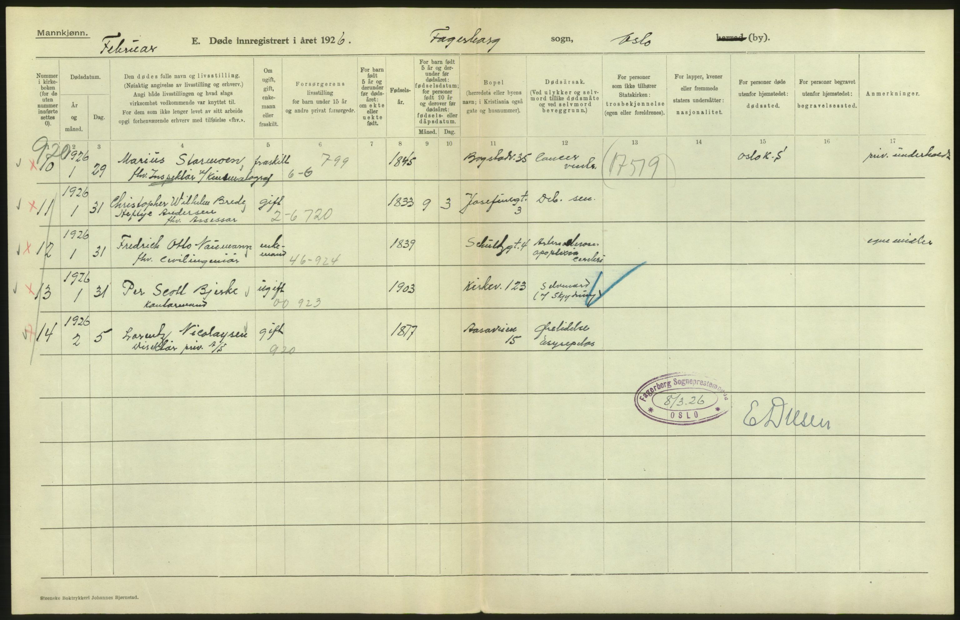 Statistisk sentralbyrå, Sosiodemografiske emner, Befolkning, AV/RA-S-2228/D/Df/Dfc/Dfcf/L0009: Oslo: Døde menn, 1926, s. 4