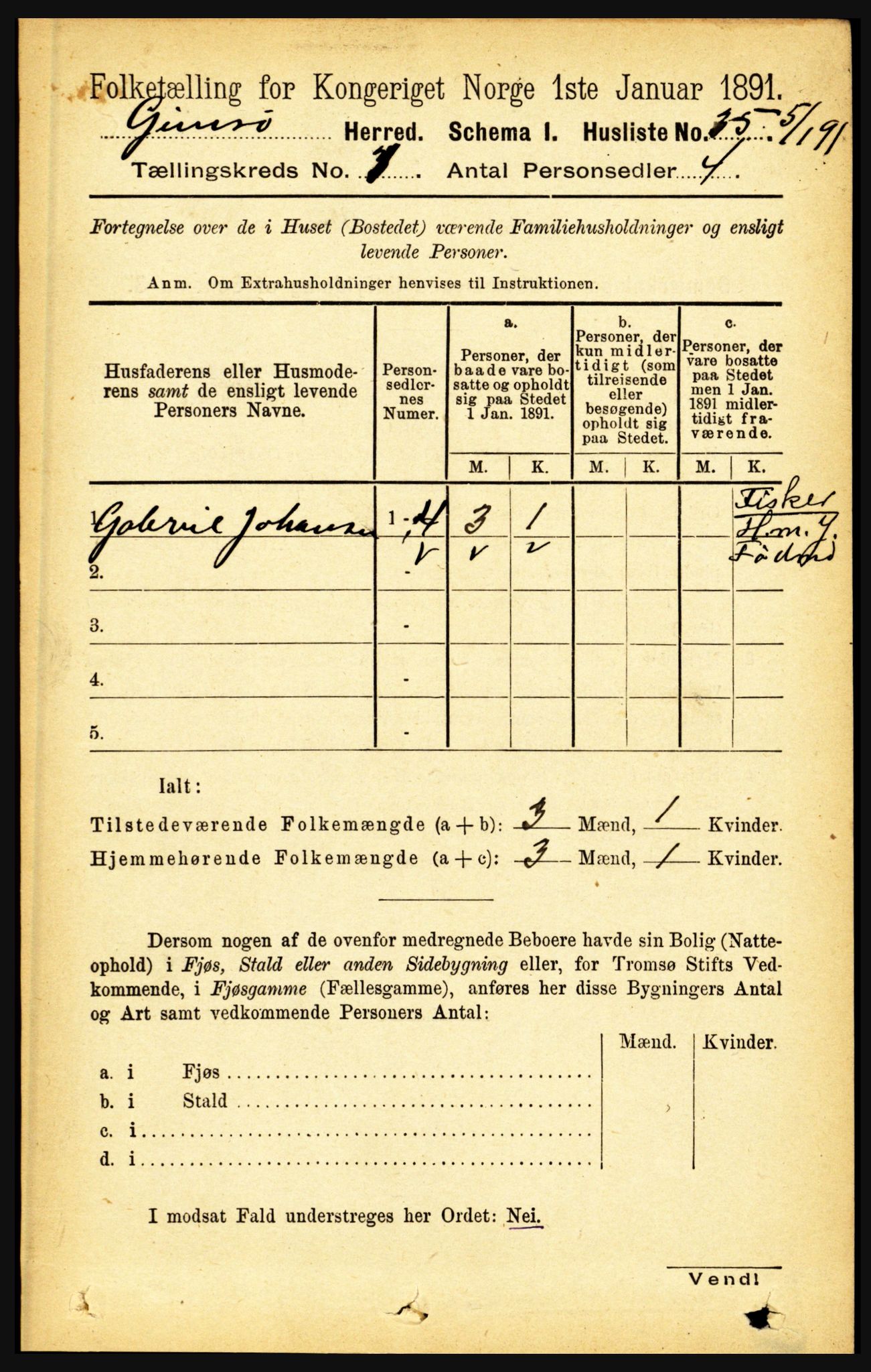 RA, Folketelling 1891 for 1864 Gimsøy herred, 1891, s. 56