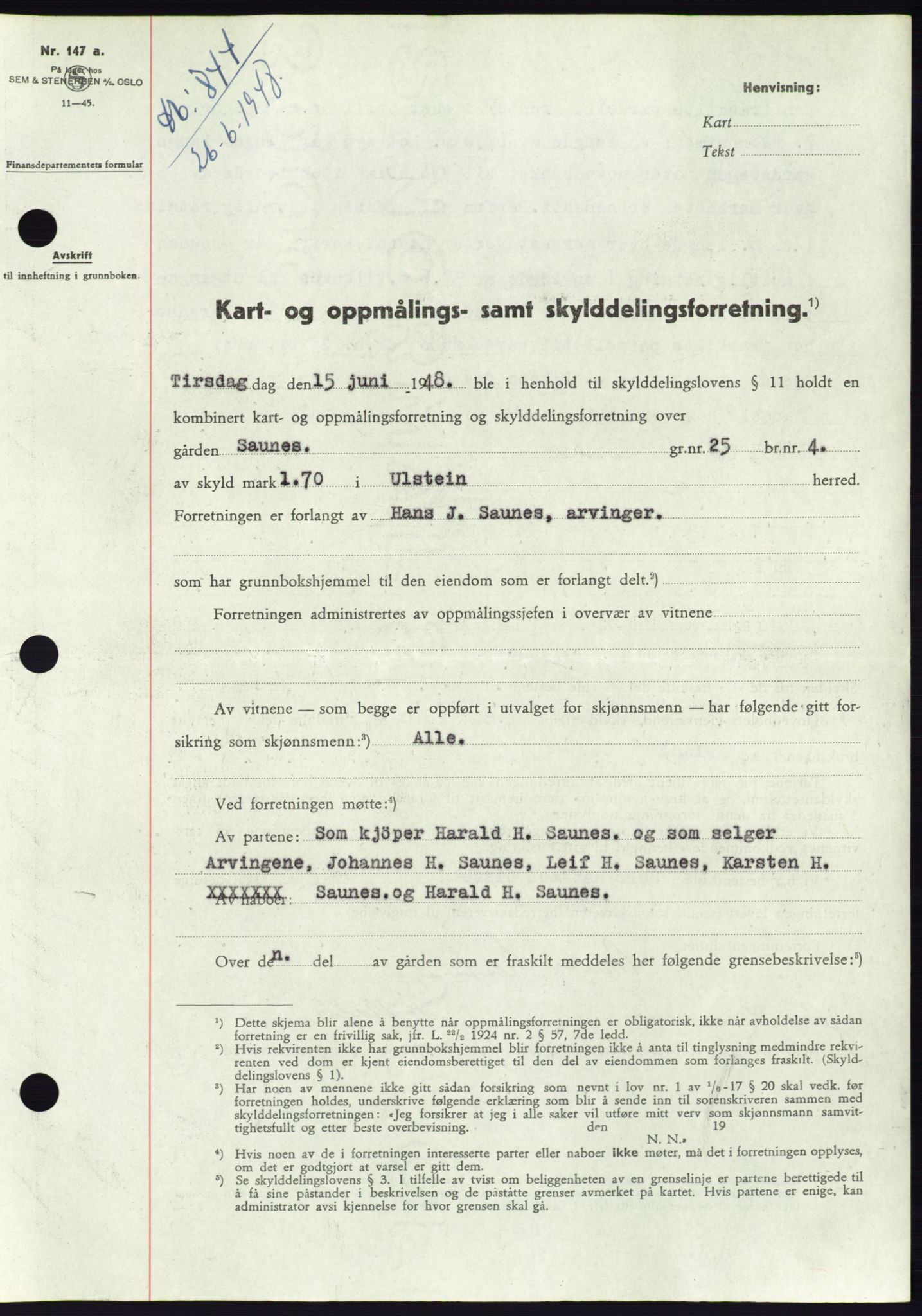 Søre Sunnmøre sorenskriveri, SAT/A-4122/1/2/2C/L0082: Pantebok nr. 8A, 1948-1948, Dagboknr: 844/1948