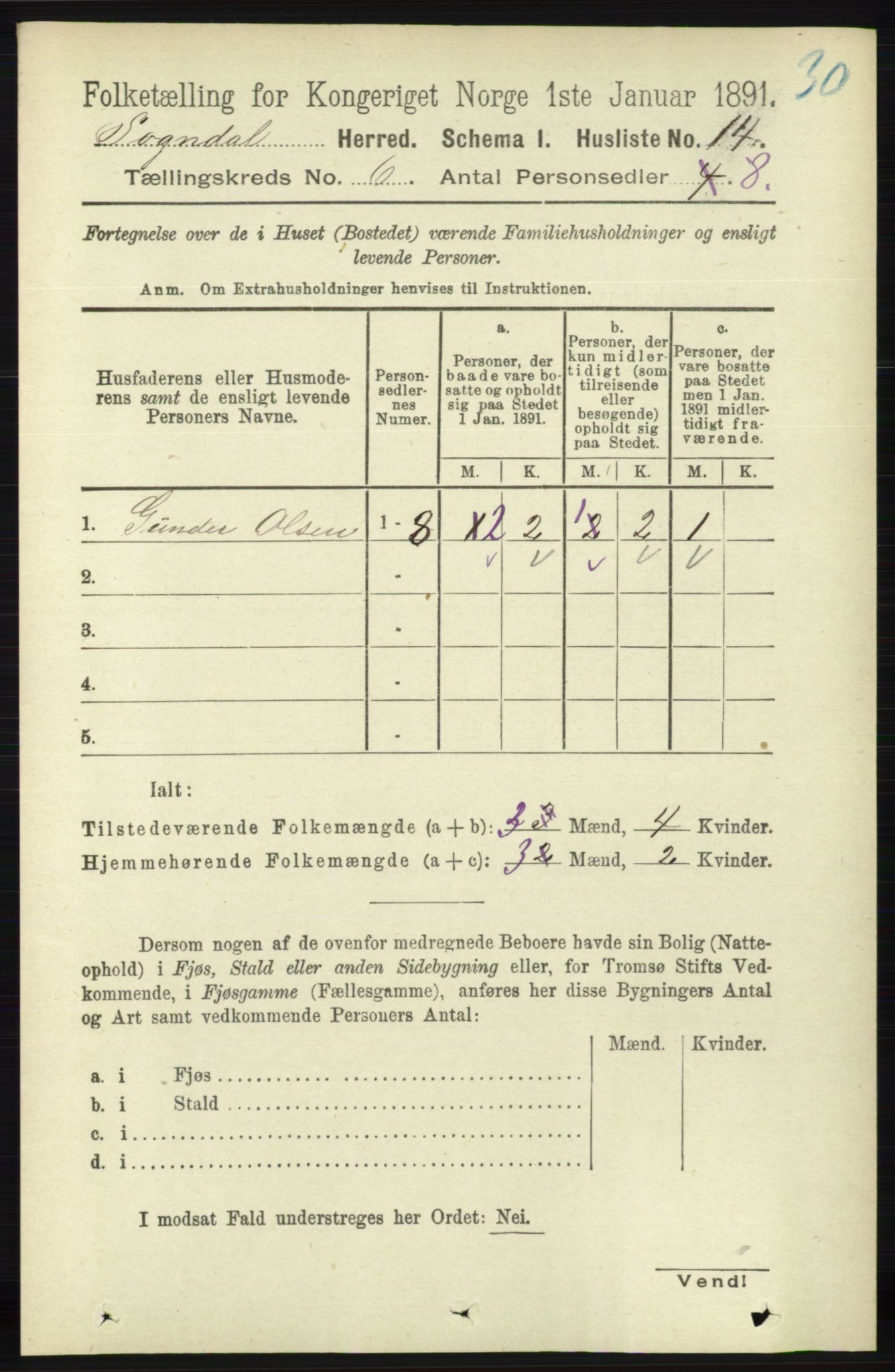 RA, Folketelling 1891 for 1111 Sokndal herred, 1891, s. 1582