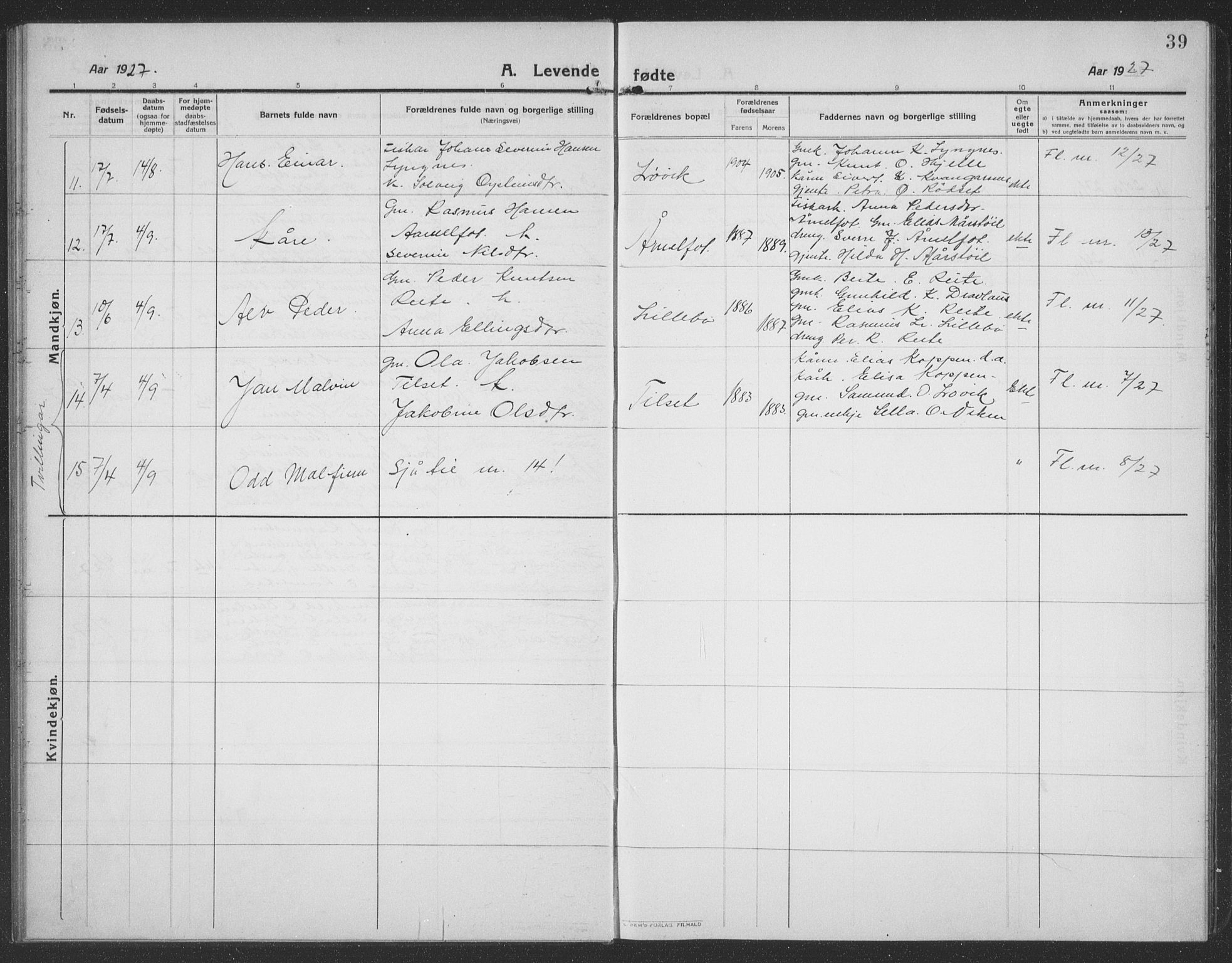 Ministerialprotokoller, klokkerbøker og fødselsregistre - Møre og Romsdal, AV/SAT-A-1454/512/L0169: Klokkerbok nr. 512C01, 1910-1935, s. 39