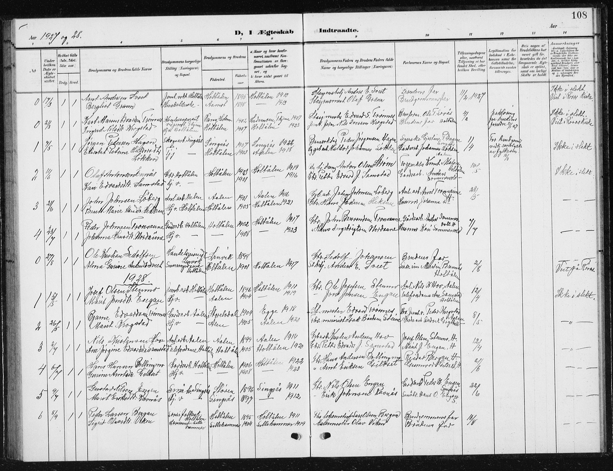Ministerialprotokoller, klokkerbøker og fødselsregistre - Sør-Trøndelag, AV/SAT-A-1456/685/L0979: Klokkerbok nr. 685C04, 1908-1933, s. 108