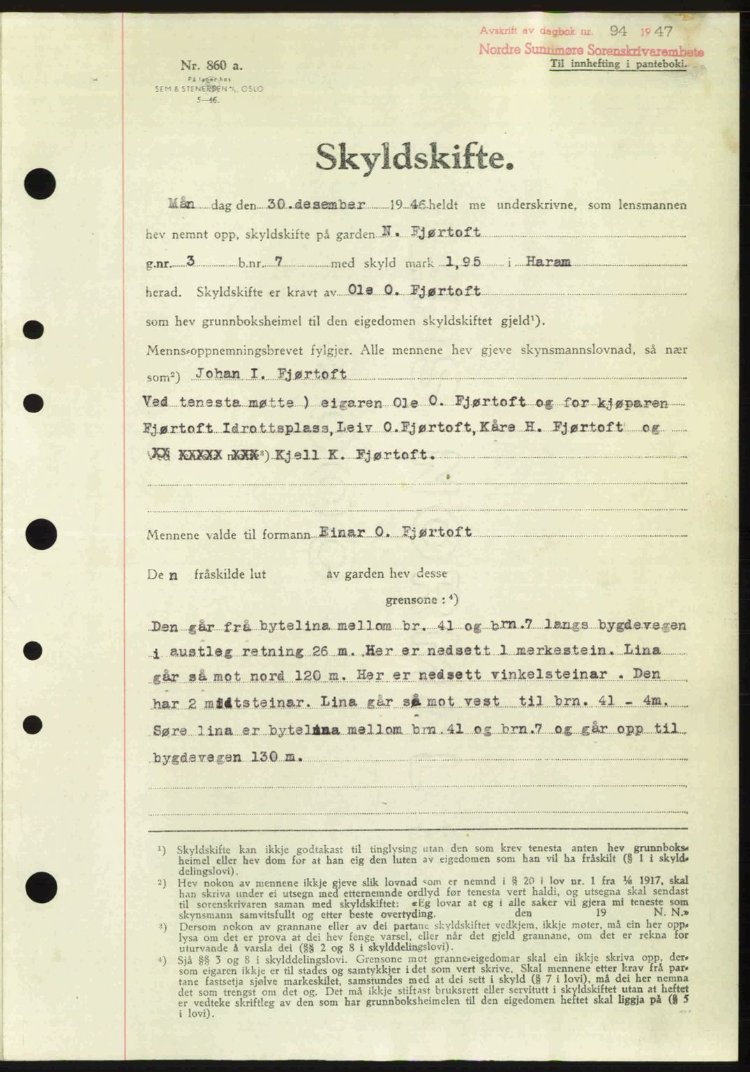 Nordre Sunnmøre sorenskriveri, AV/SAT-A-0006/1/2/2C/2Ca: Pantebok nr. A23, 1946-1947, Dagboknr: 94/1947