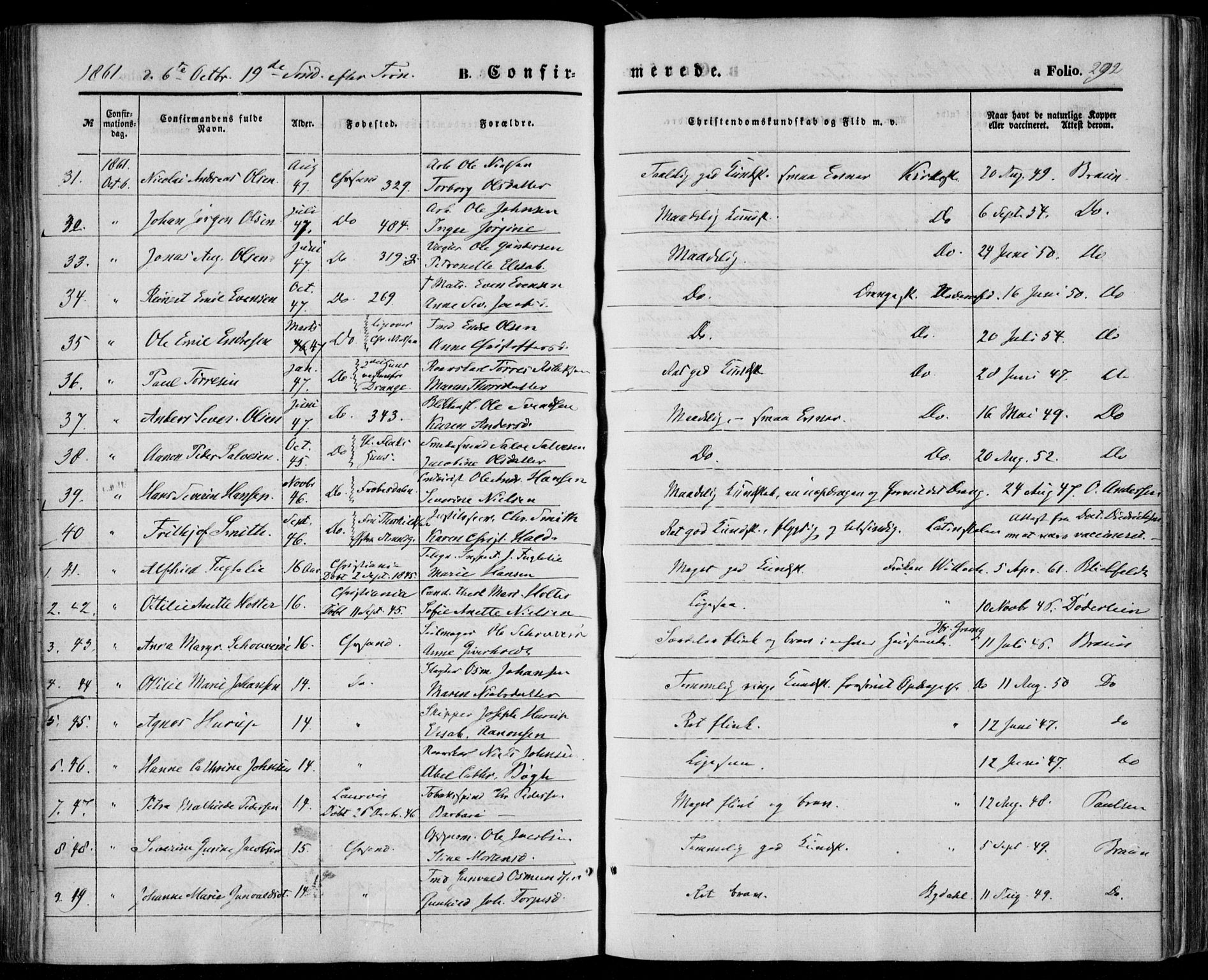 Kristiansand domprosti, AV/SAK-1112-0006/F/Fa/L0014: Ministerialbok nr. A 14, 1852-1867, s. 292