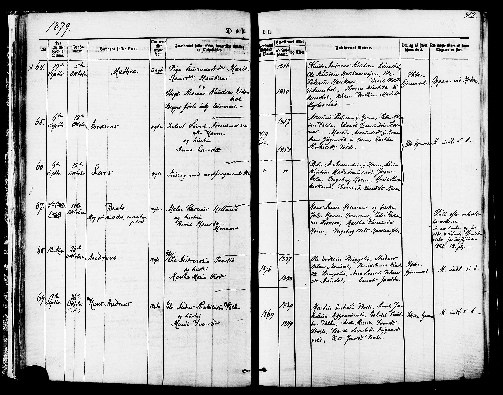 Ministerialprotokoller, klokkerbøker og fødselsregistre - Møre og Romsdal, AV/SAT-A-1454/565/L0749: Ministerialbok nr. 565A03, 1871-1886, s. 42