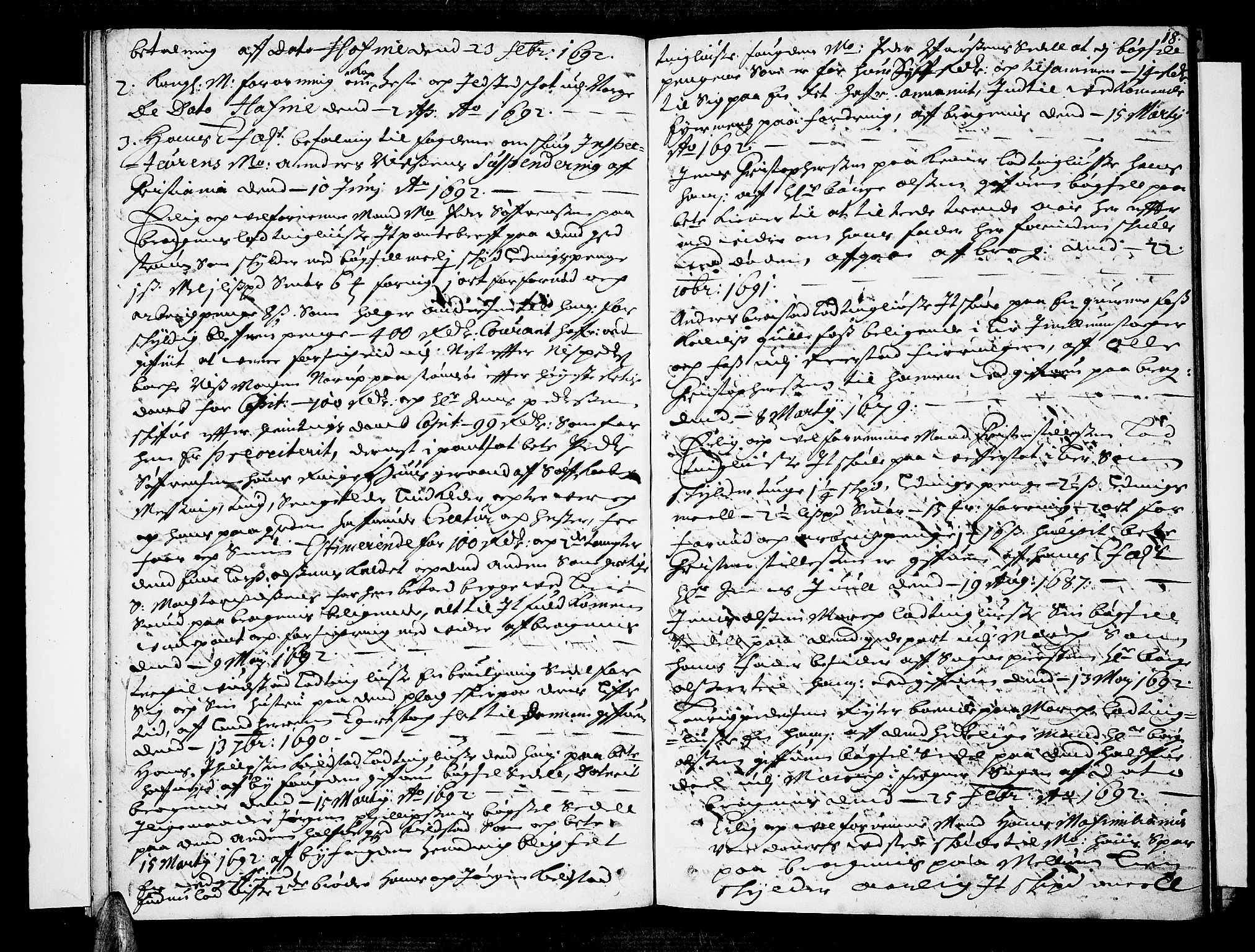 Lier, Røyken og Hurum sorenskriveri, AV/SAKO-A-89/F/Fa/L0033: Tingbok, 1692, s. 18
