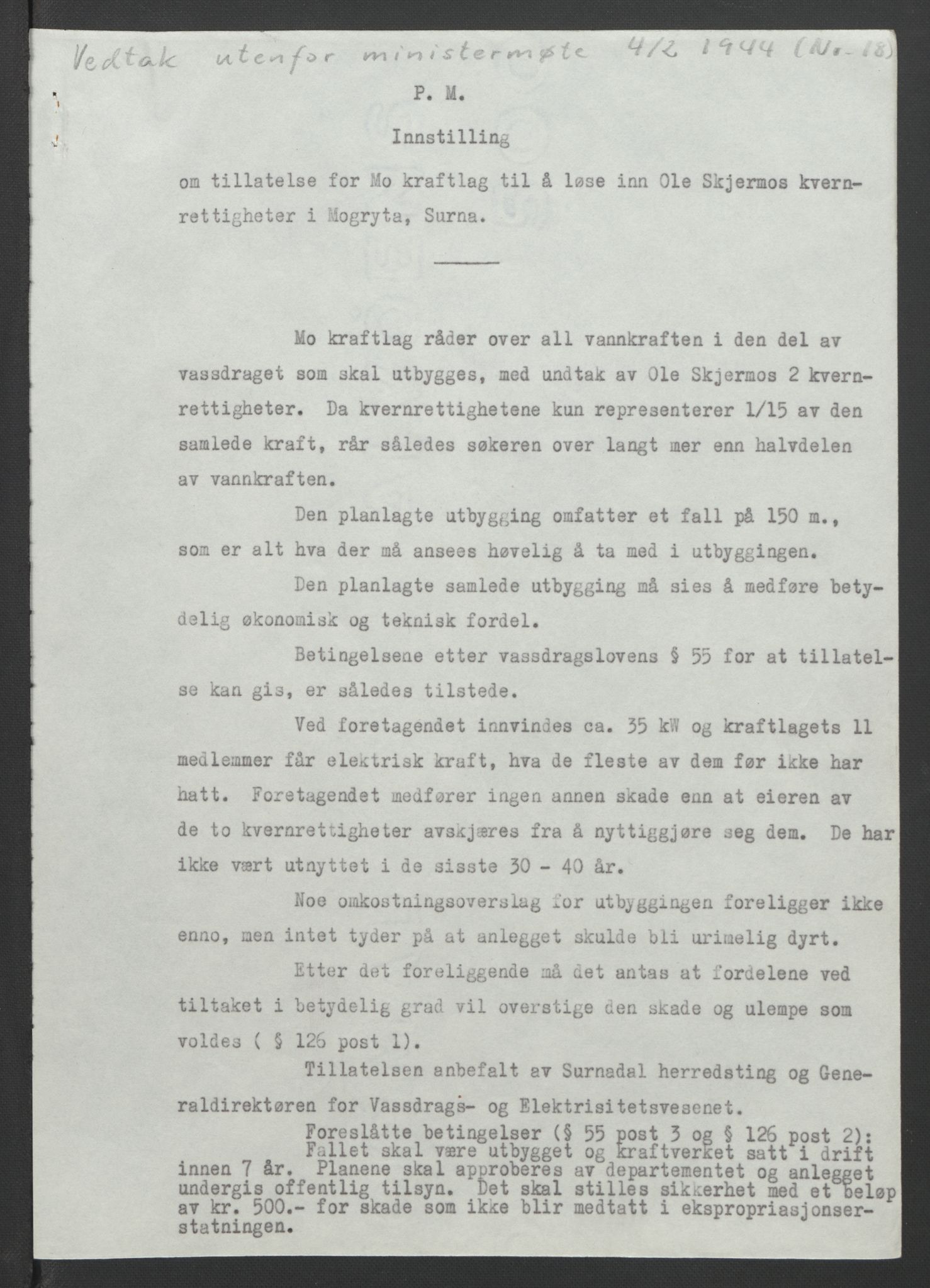 NS-administrasjonen 1940-1945 (Statsrådsekretariatet, de kommisariske statsråder mm), AV/RA-S-4279/D/Db/L0090: Foredrag til vedtak utenfor ministermøte, 1942-1945, s. 180