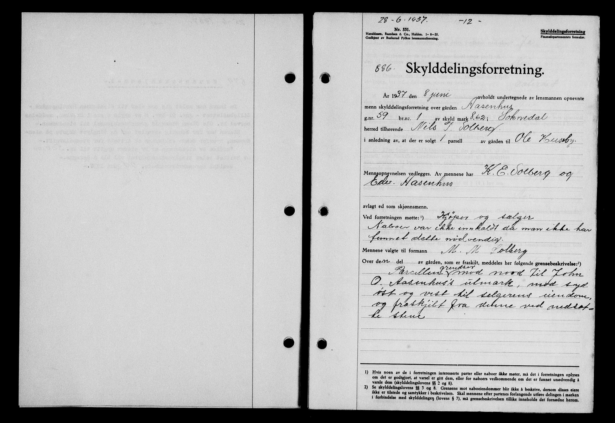 Gauldal sorenskriveri, SAT/A-0014/1/2/2C/L0047: Pantebok nr. 50-51, 1937-1937, Dagboknr: 886/1937