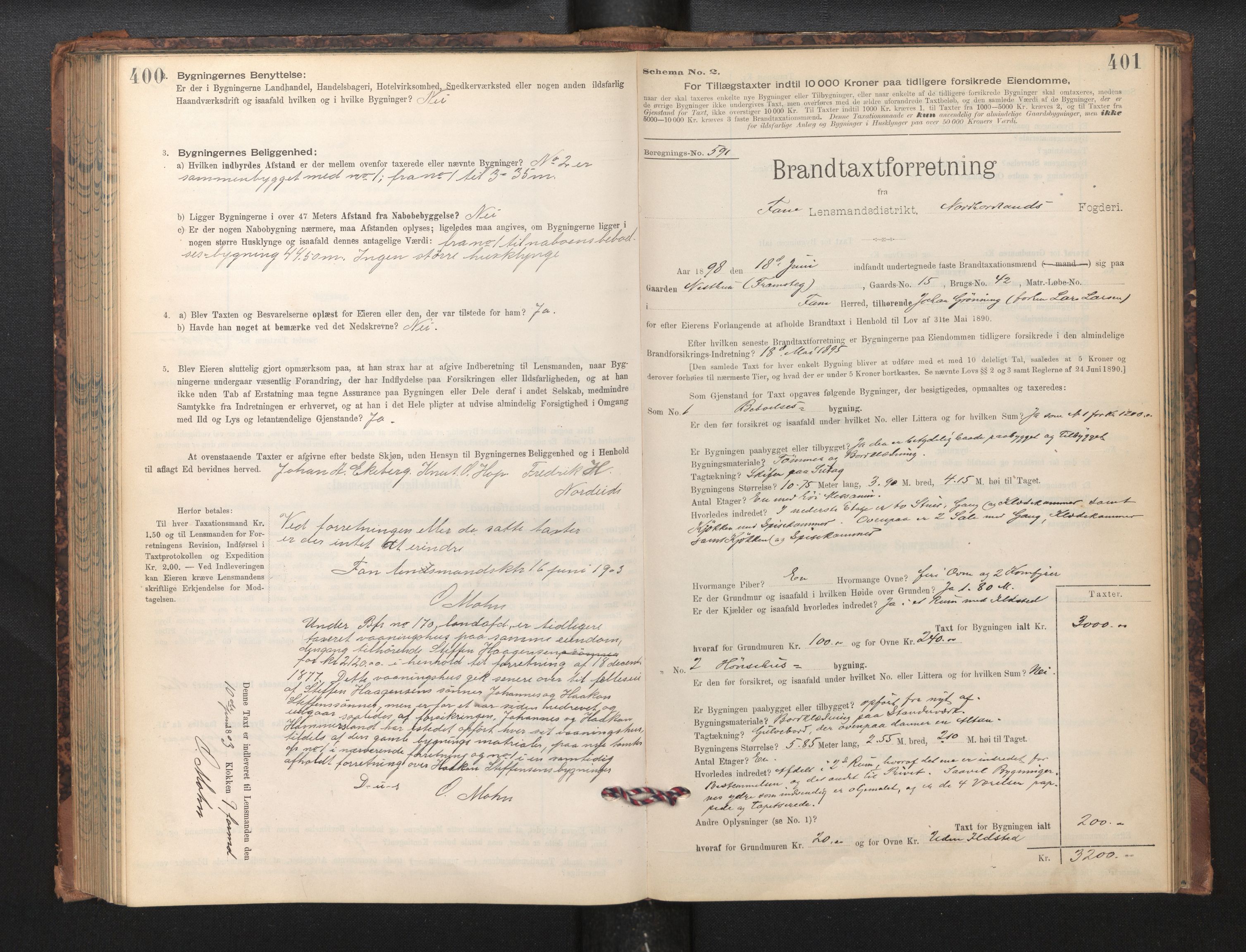 Lensmannen i Fana, SAB/A-31801/0012/L0017: Branntakstprotokoll skjematakst, 1898-1903, s. 400-401