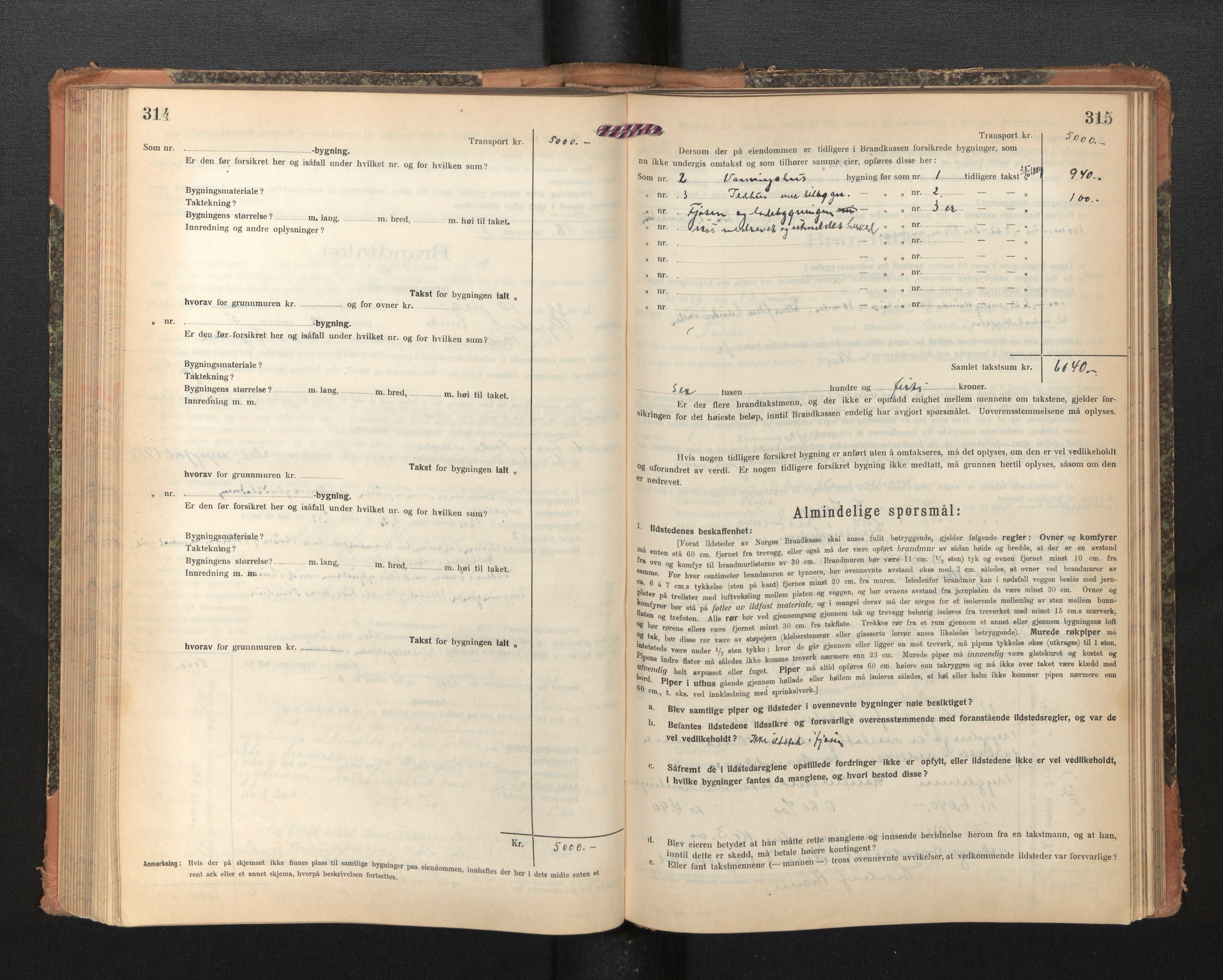 Lensmannen i Førde, SAB/A-27401/0012/L0009: Branntakstprotokoll, skjematakst, 1922-1946, s. 314-315