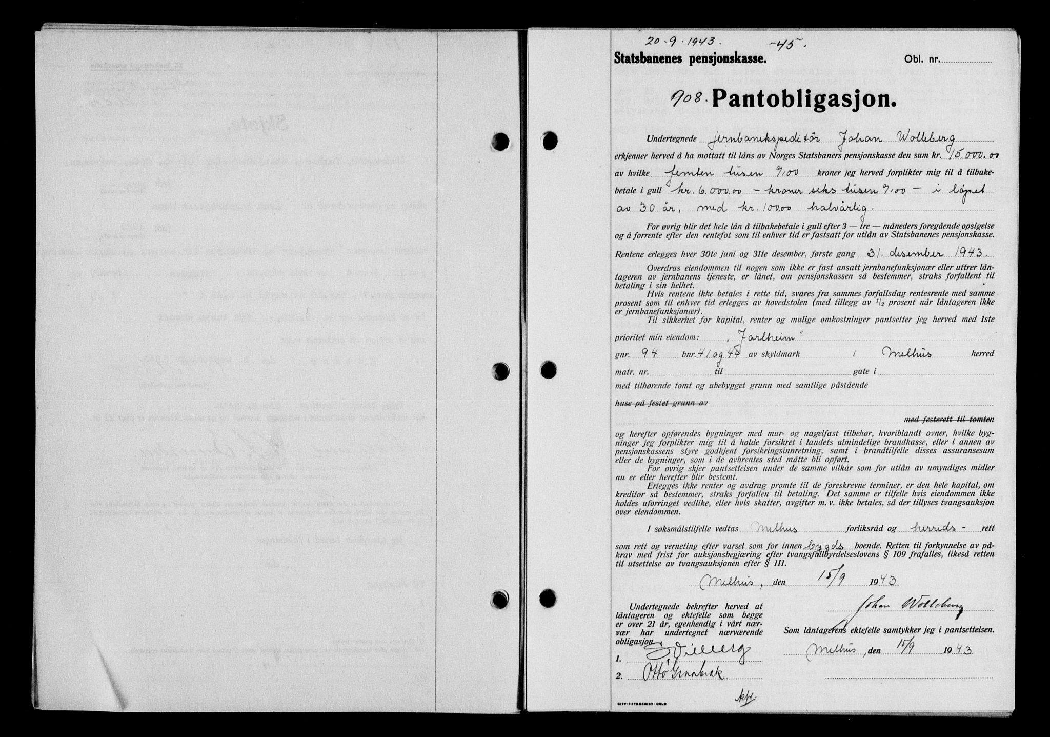 Gauldal sorenskriveri, SAT/A-0014/1/2/2C/L0057: Pantebok nr. 62, 1943-1944, Dagboknr: 908/1943