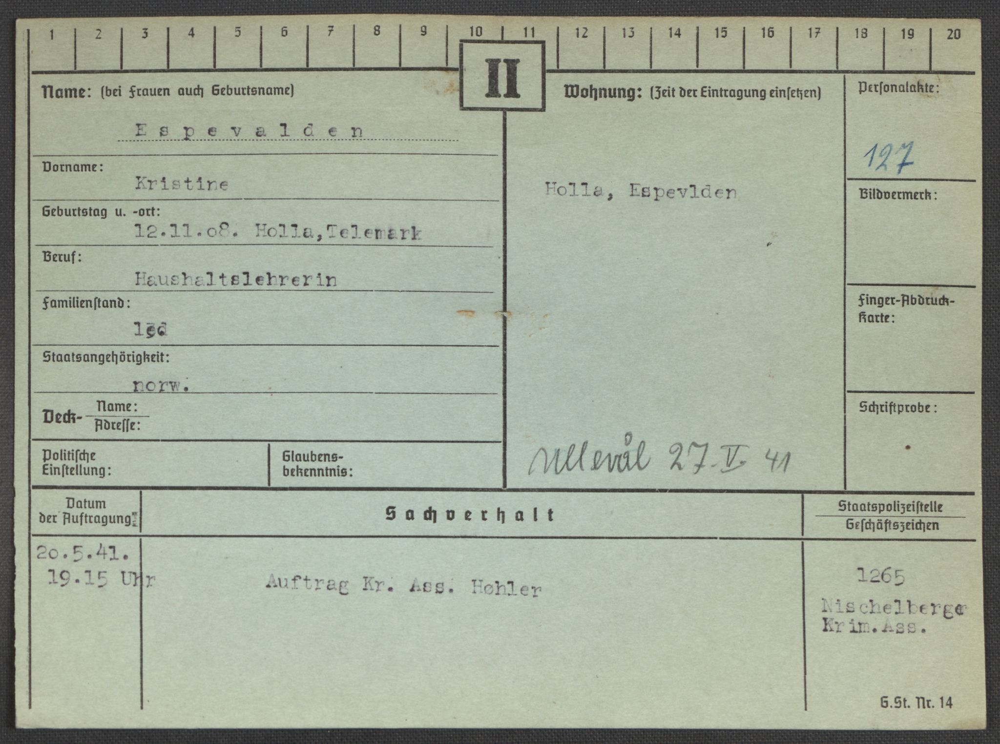 Befehlshaber der Sicherheitspolizei und des SD, AV/RA-RAFA-5969/E/Ea/Eaa/L0003: Register over norske fanger i Møllergata 19: Eng-Hag, 1940-1945, s. 172