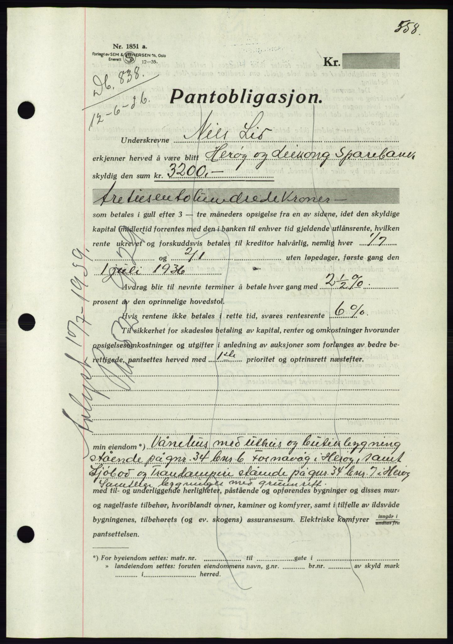 Søre Sunnmøre sorenskriveri, AV/SAT-A-4122/1/2/2C/L0060: Pantebok nr. 54, 1935-1936, Tingl.dato: 12.06.1936