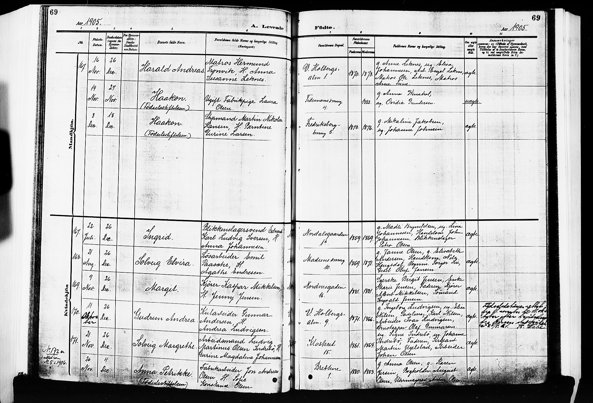 Nykirken Sokneprestembete, AV/SAB-A-77101/H/Hab: Klokkerbok nr. B 5, 1904-1908, s. 69