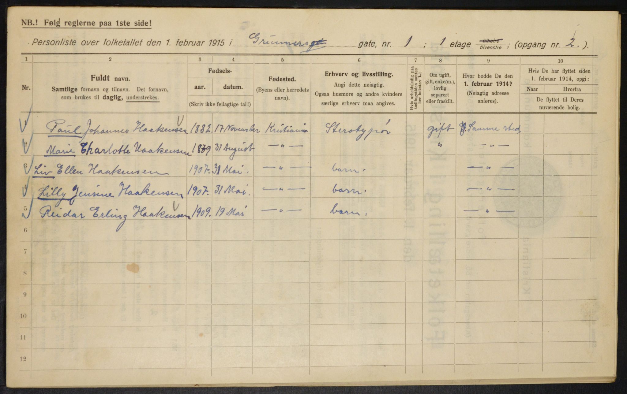 OBA, Kommunal folketelling 1.2.1915 for Kristiania, 1915, s. 30256