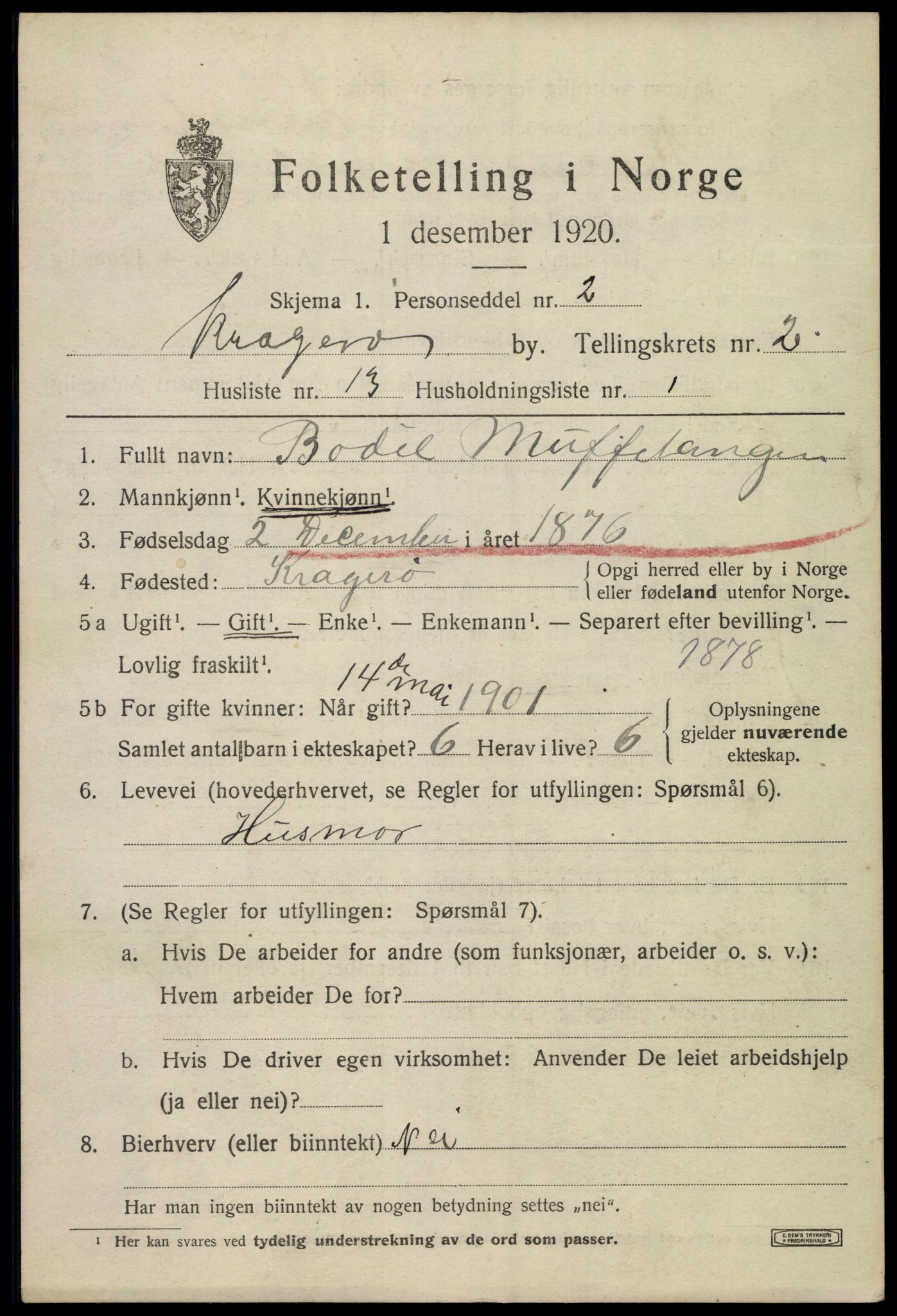 SAKO, Folketelling 1920 for 0801 Kragerø kjøpstad, 1920, s. 5451