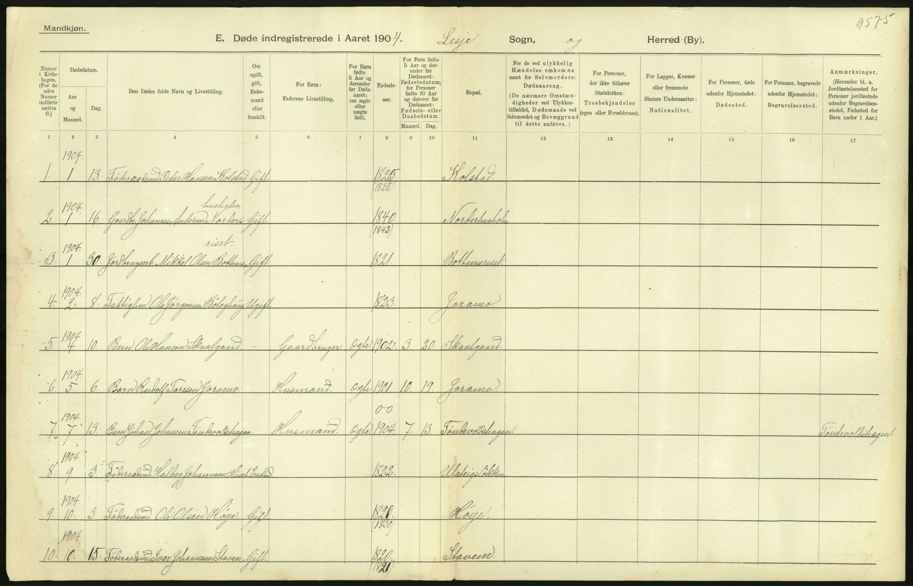 Statistisk sentralbyrå, Sosiodemografiske emner, Befolkning, AV/RA-S-2228/D/Df/Dfa/Dfab/L0006: Kristians amt: Fødte, gifte, døde, 1904, s. 446