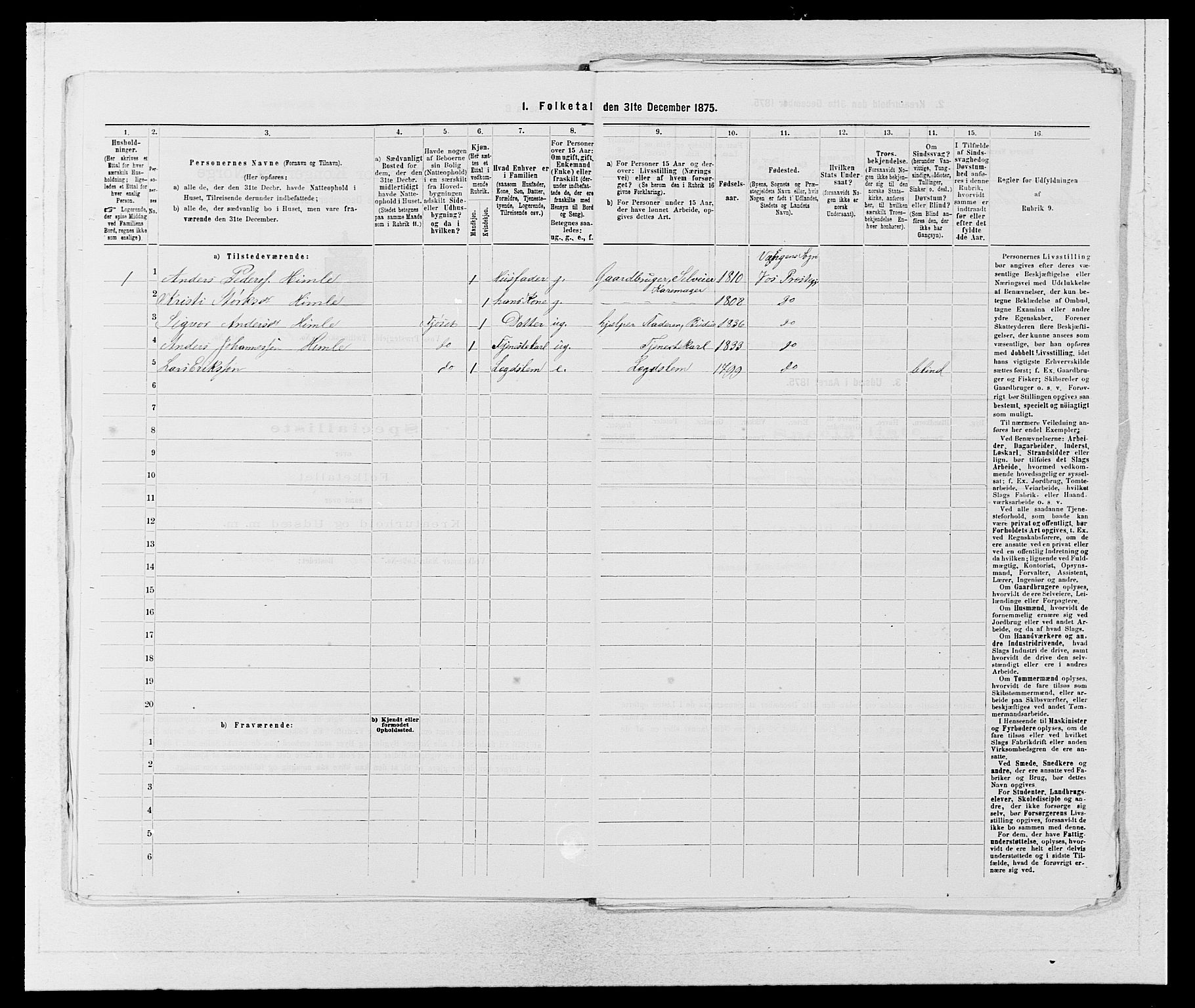 SAB, Folketelling 1875 for 1235P Voss prestegjeld, 1875, s. 1406