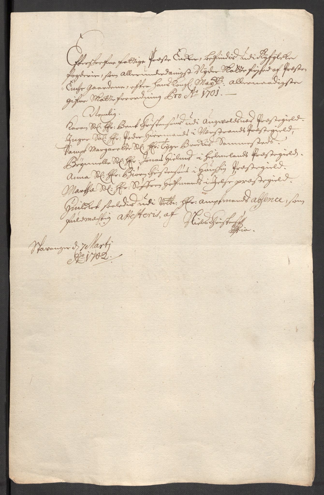 Rentekammeret inntil 1814, Reviderte regnskaper, Fogderegnskap, AV/RA-EA-4092/R47/L2859: Fogderegnskap Ryfylke, 1701-1702, s. 73