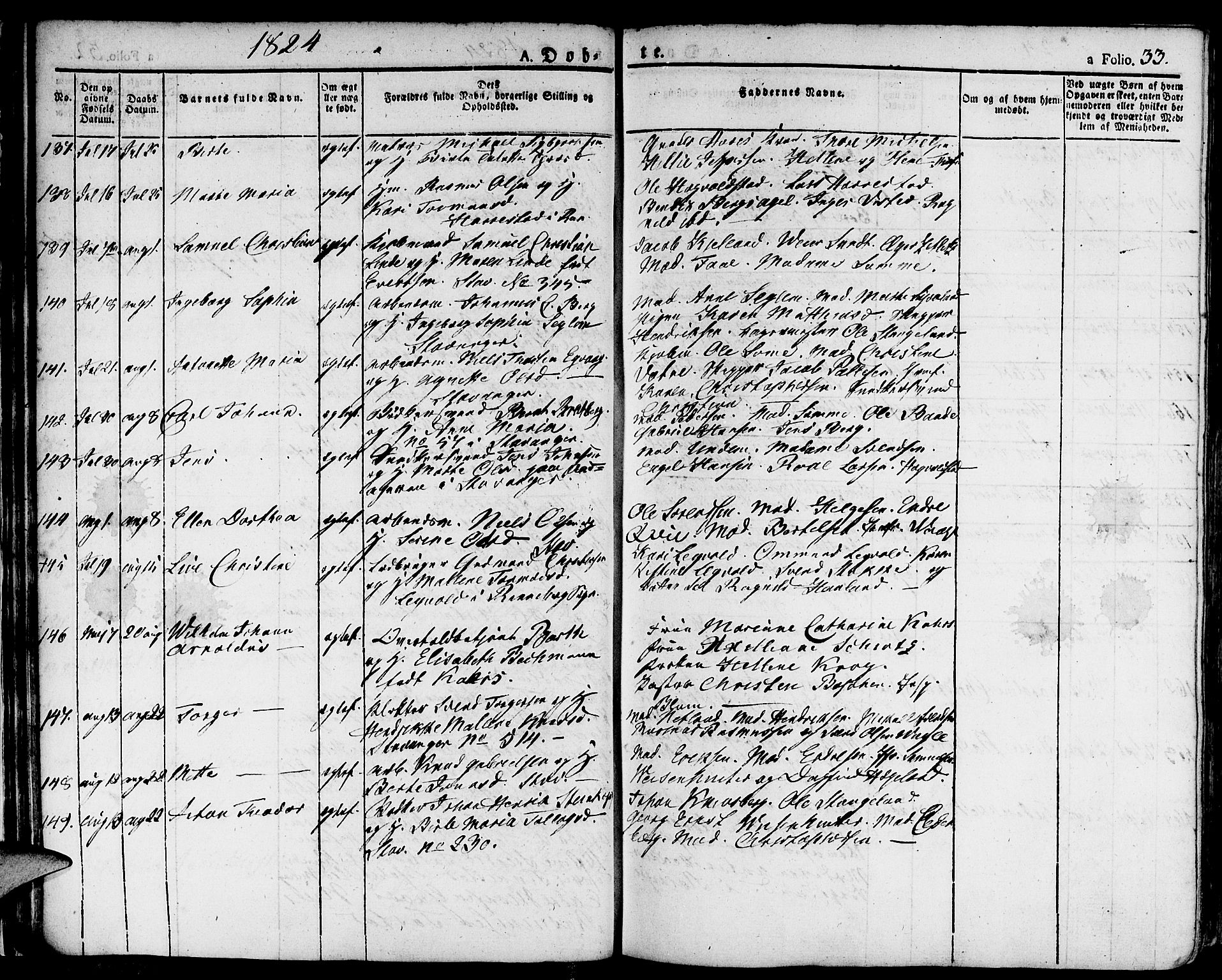 Domkirken sokneprestkontor, AV/SAST-A-101812/001/30/30BA/L0009: Ministerialbok nr. A 9, 1821-1832, s. 33