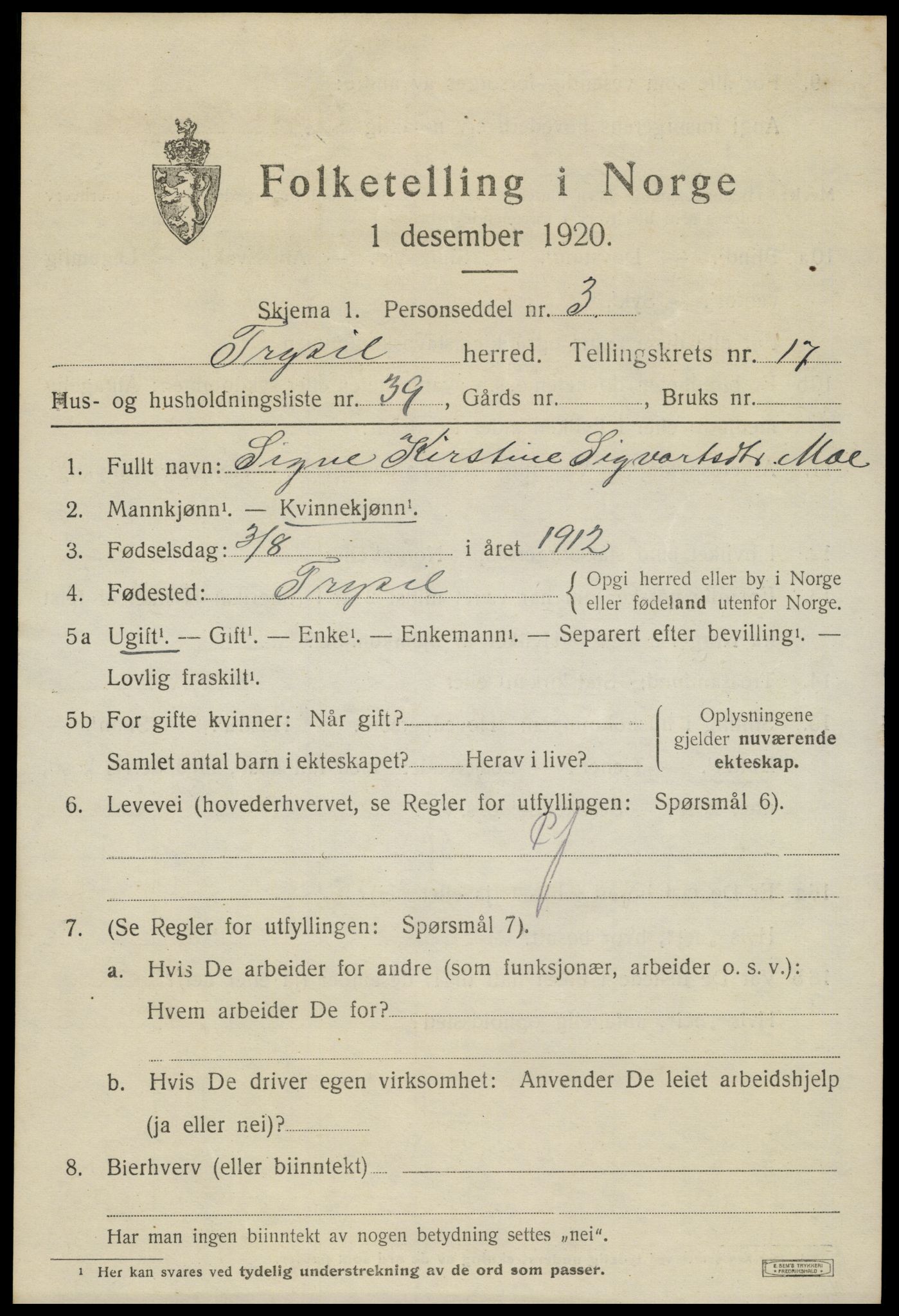 SAH, Folketelling 1920 for 0428 Trysil herred, 1920, s. 10653