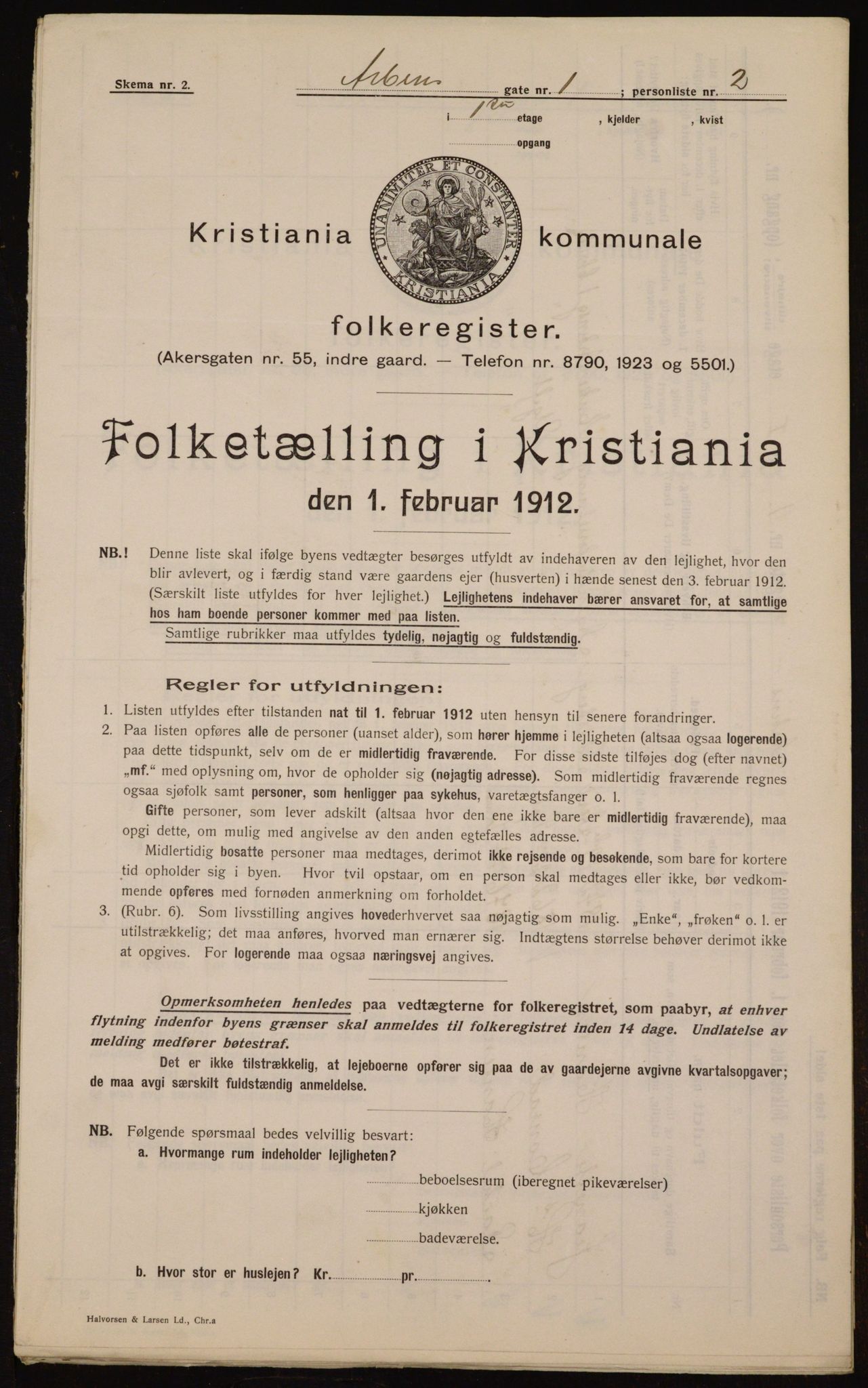 OBA, Kommunal folketelling 1.2.1912 for Kristiania, 1912, s. 1421