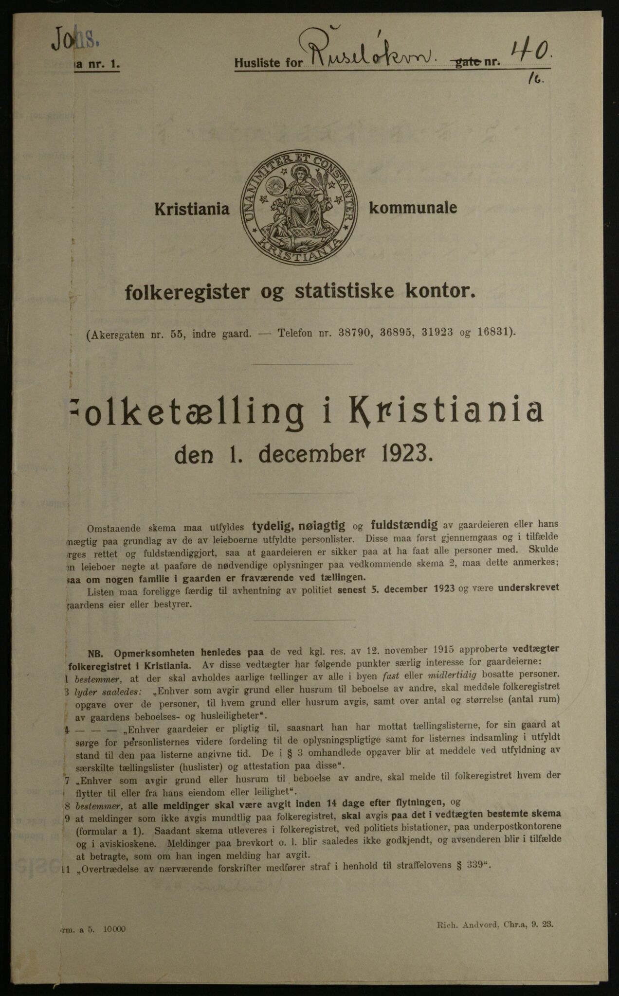 OBA, Kommunal folketelling 1.12.1923 for Kristiania, 1923, s. 93883