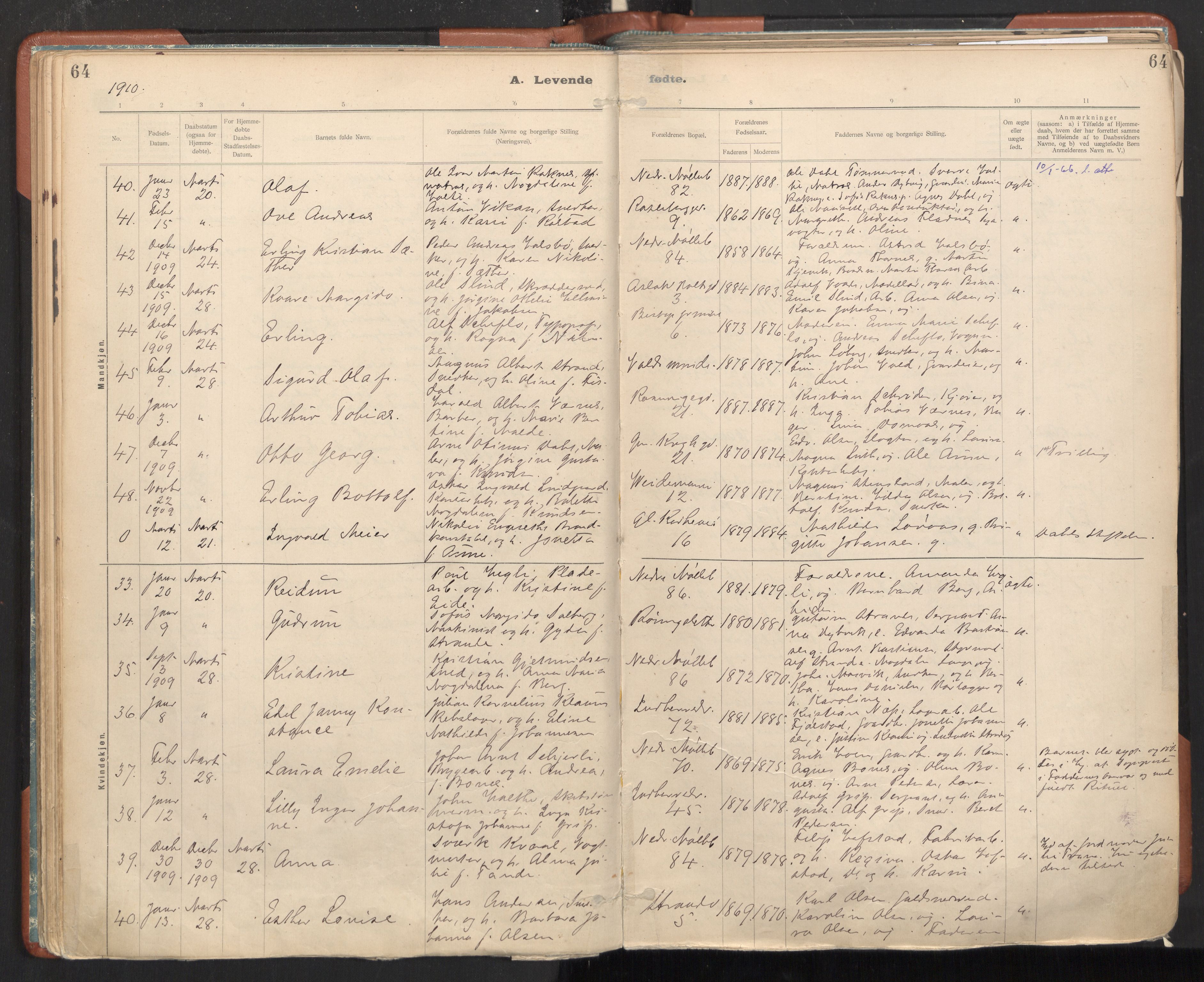 Ministerialprotokoller, klokkerbøker og fødselsregistre - Sør-Trøndelag, AV/SAT-A-1456/605/L0243: Ministerialbok nr. 605A05, 1908-1923, s. 64