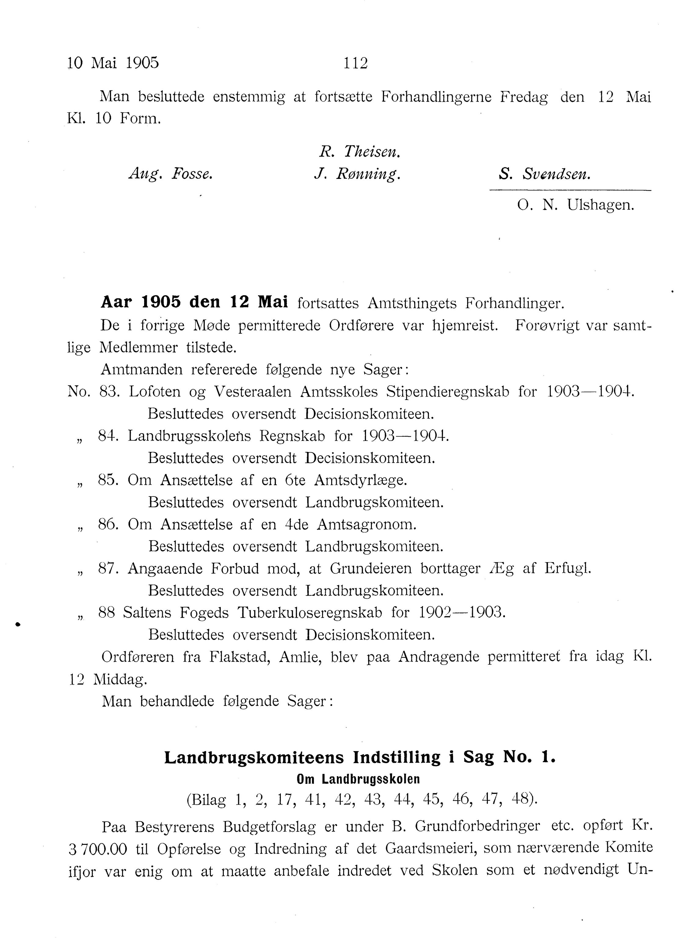 Nordland Fylkeskommune. Fylkestinget, AIN/NFK-17/176/A/Ac/L0028: Fylkestingsforhandlinger 1905, 1905, s. 112