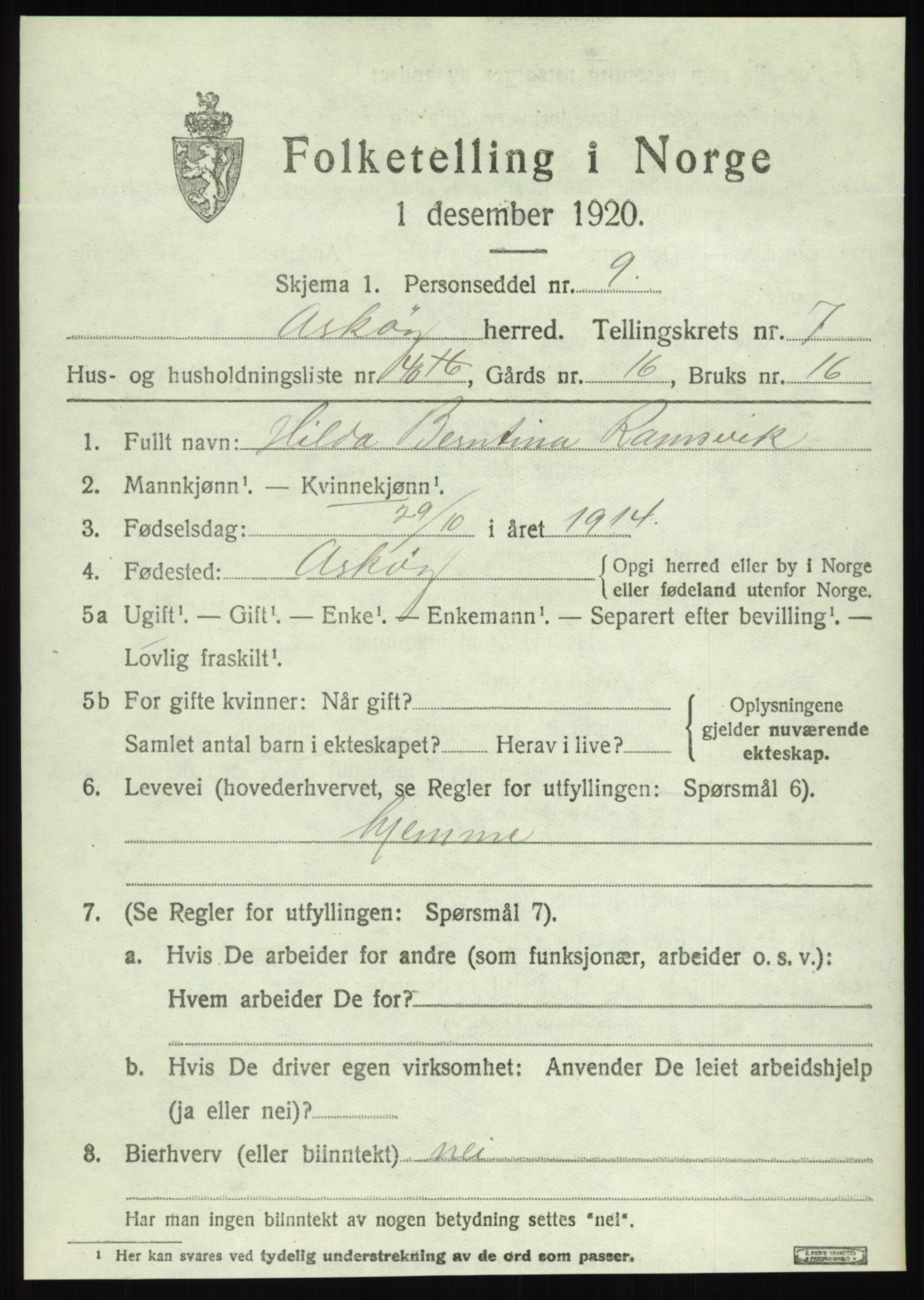 SAB, Folketelling 1920 for 1247 Askøy herred, 1920, s. 11340