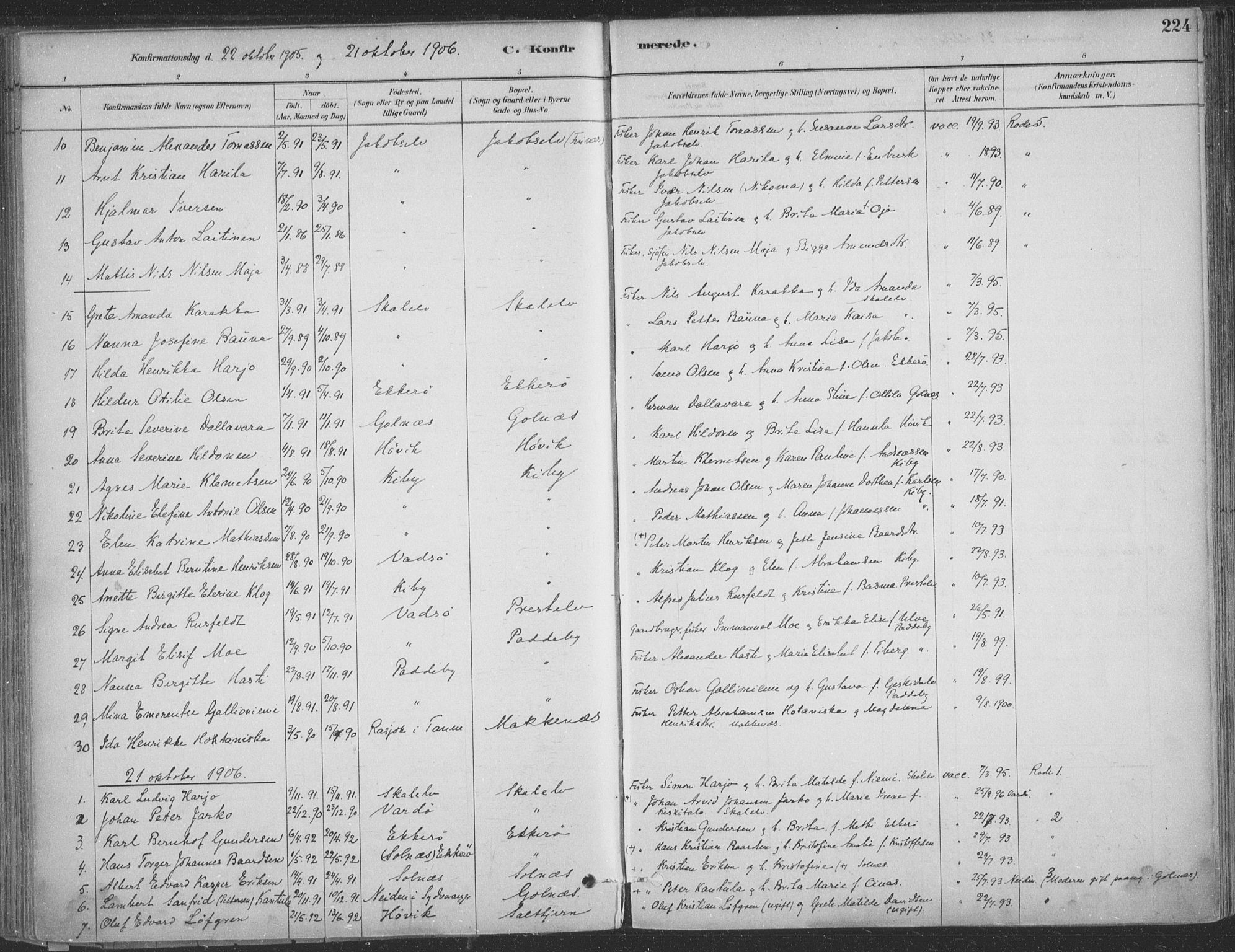Vadsø sokneprestkontor, AV/SATØ-S-1325/H/Ha/L0009kirke: Ministerialbok nr. 9, 1881-1917, s. 224