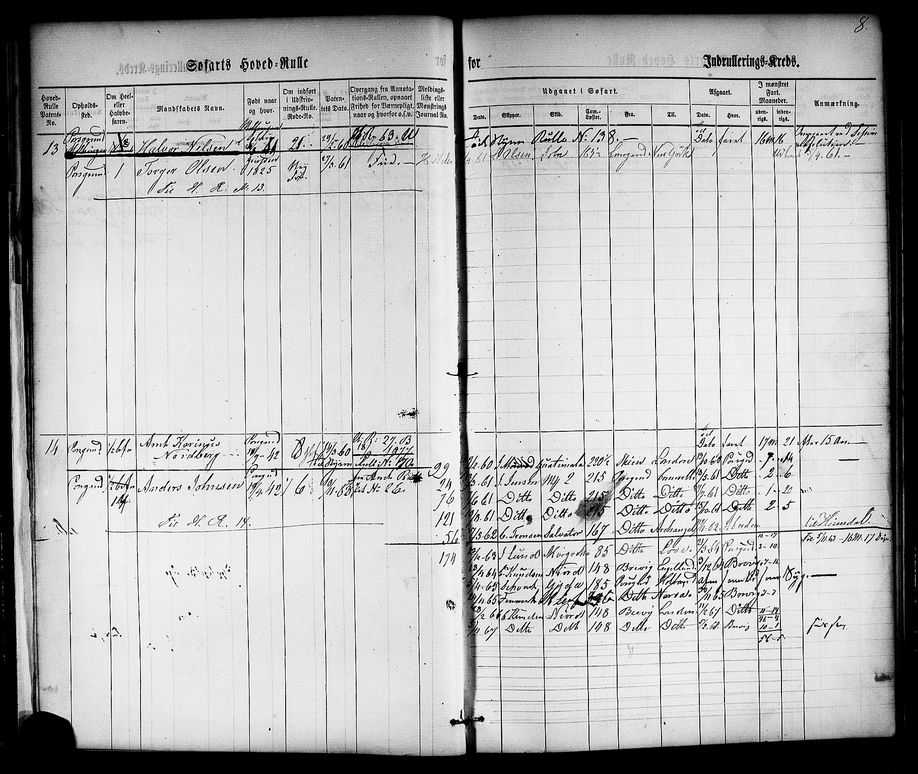Porsgrunn innrulleringskontor, AV/SAKO-A-829/F/Fc/L0001: Hovedrulle, 1860-1870, s. 32