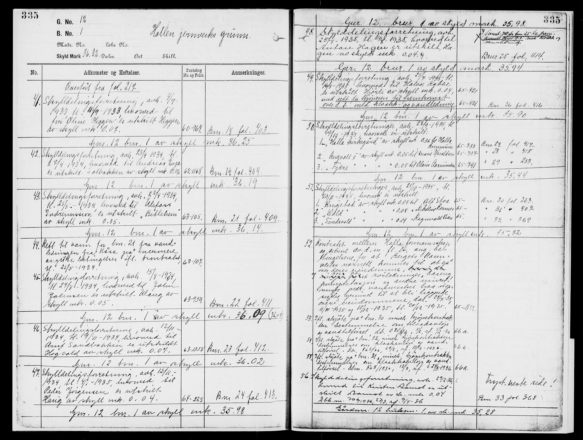 Nedre Telemark sorenskriveri, AV/SAKO-A-135/G/Gb/Gbg/L0001: Panteregister nr. VII 1, s. 335