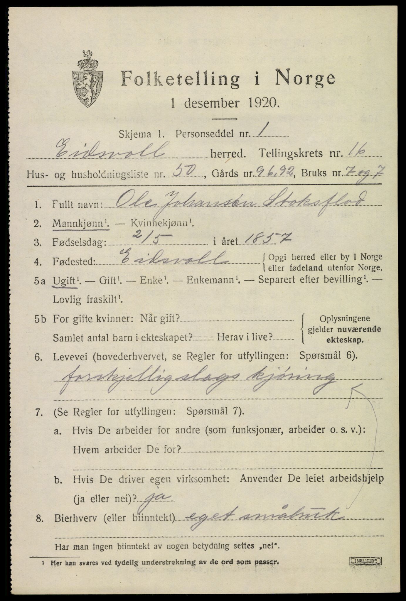 SAO, Folketelling 1920 for 0237 Eidsvoll herred, 1920, s. 23117