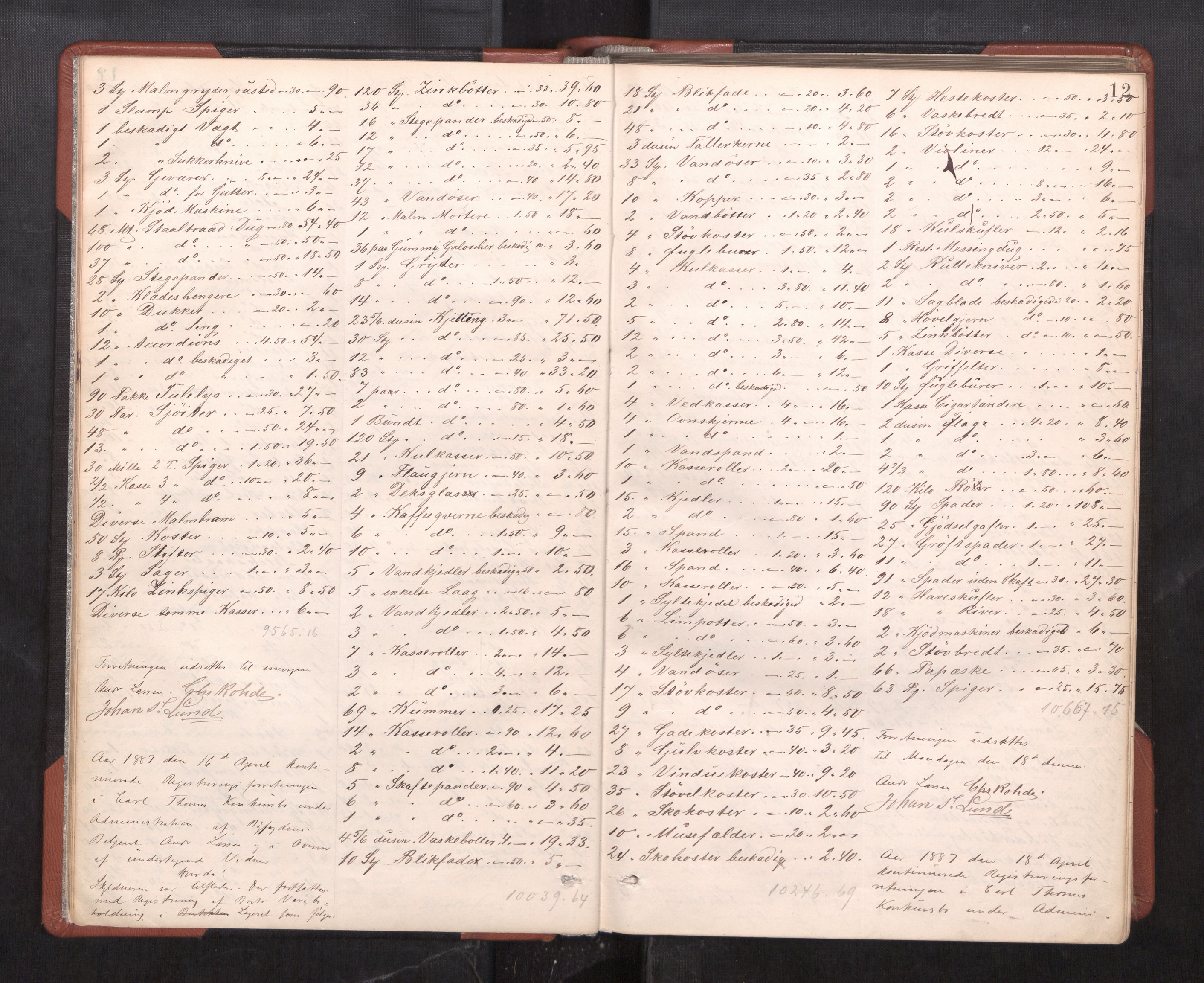 Trondheim byfogd, AV/SAT-A-0003/1/3/3C/L0014: Skifteregistreringsprotokoll (u/ register), 1887-1897, s. 12