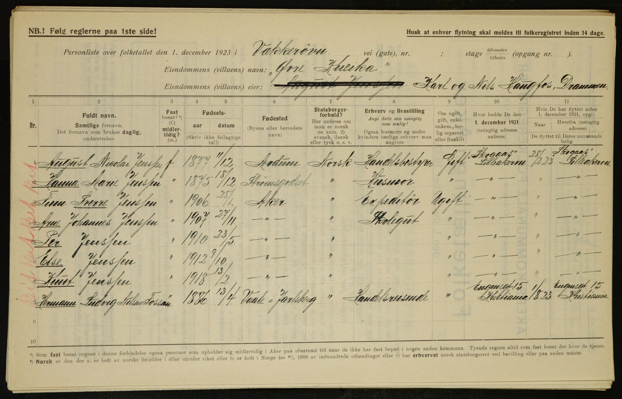 , Kommunal folketelling 1.12.1923 for Aker, 1923, s. 7004